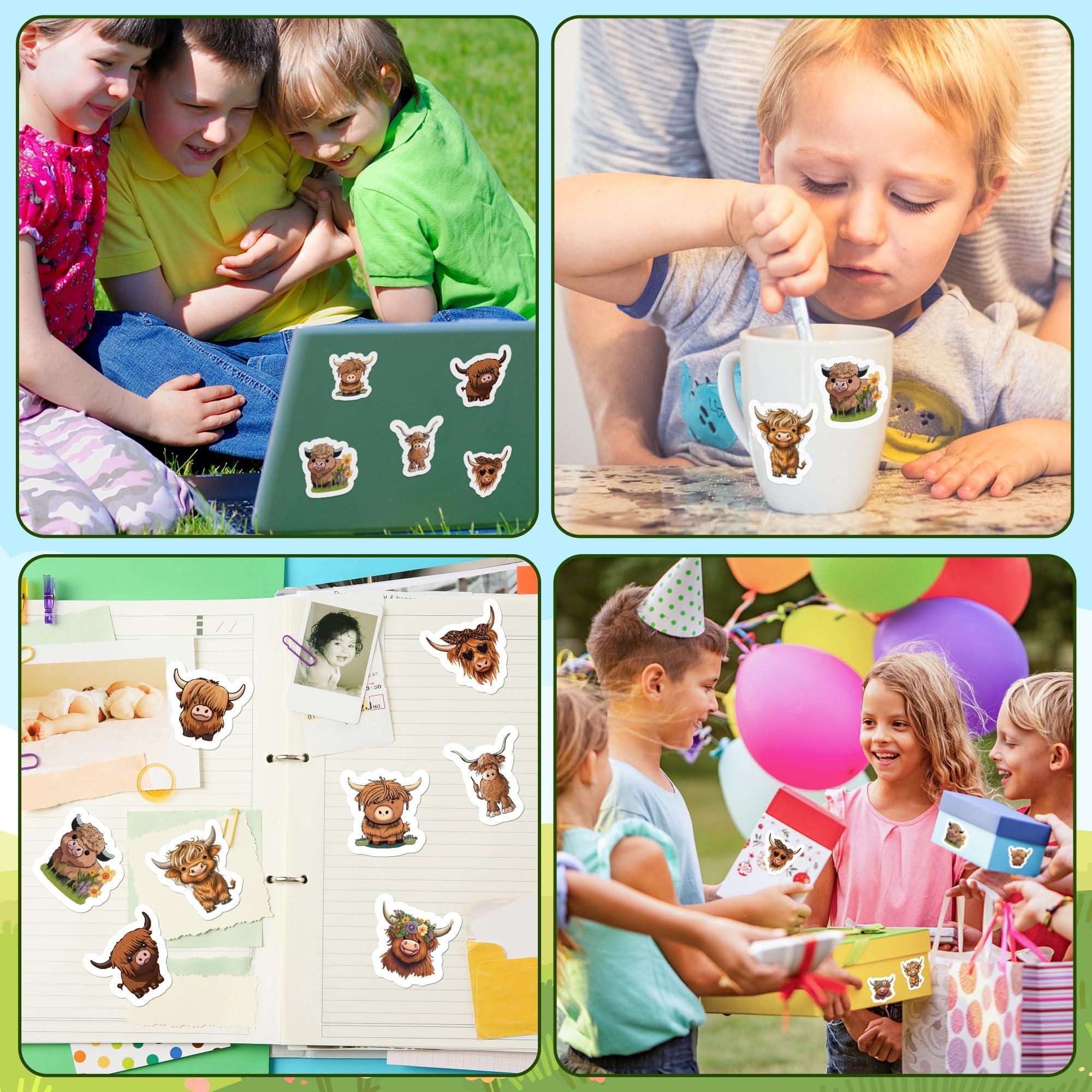Dvbonike 800Pcs Cute Highland Cow Roll Stickers 8 Style Cartoon Hyland Cattle Decals for Kids, Water Bottle Laptop Scrapbook Luggage Decor Incentive School Classroom Rewards Gift Party Favor Supplies - Image 6