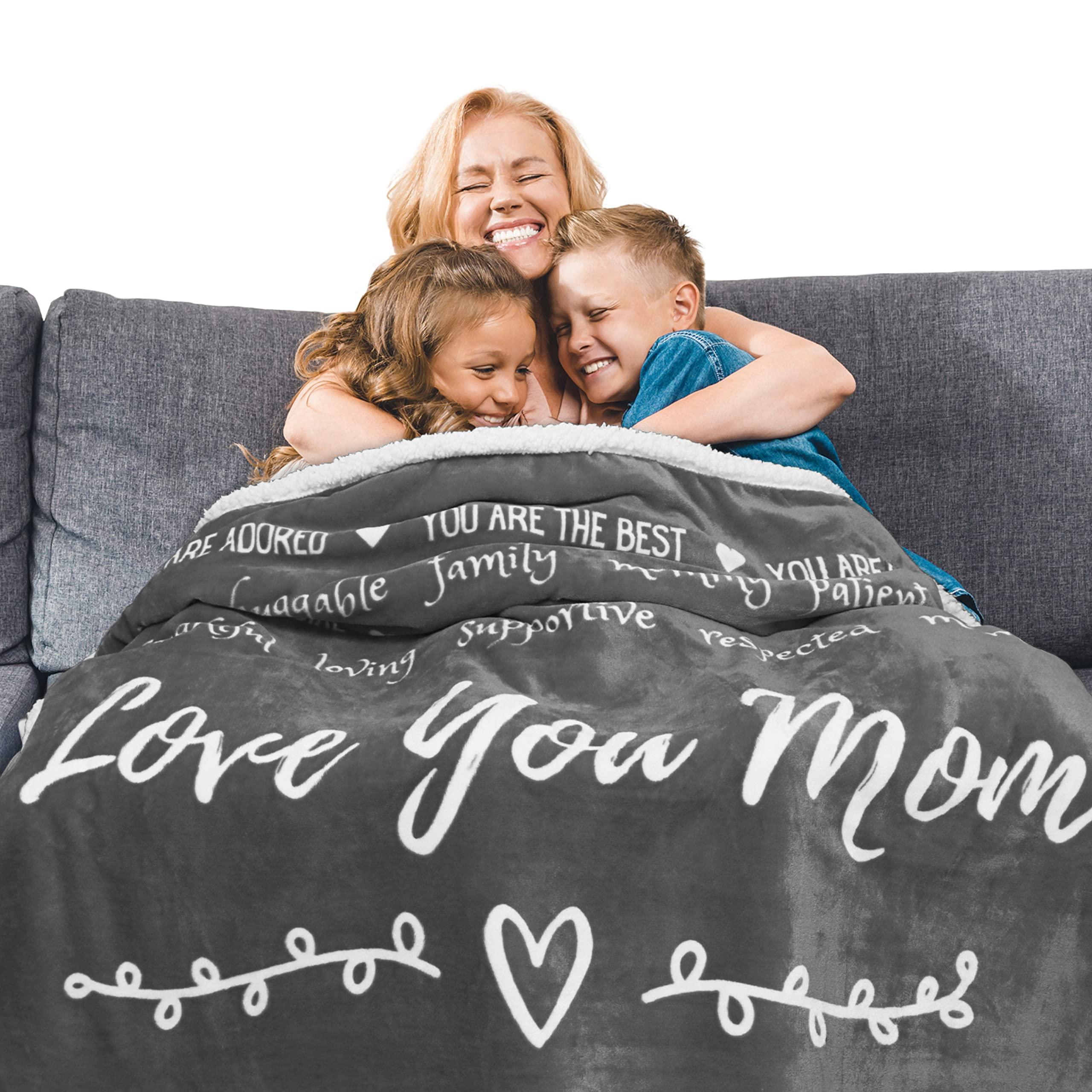 FILO ESTILO Mom Gifts for Birthday, Mothers Day Throw Blanket from Daughter or Son, Thoughtful, Unique, Quality Presents to Say Love You, 60x50 Inches (Grey, Sherpa)
