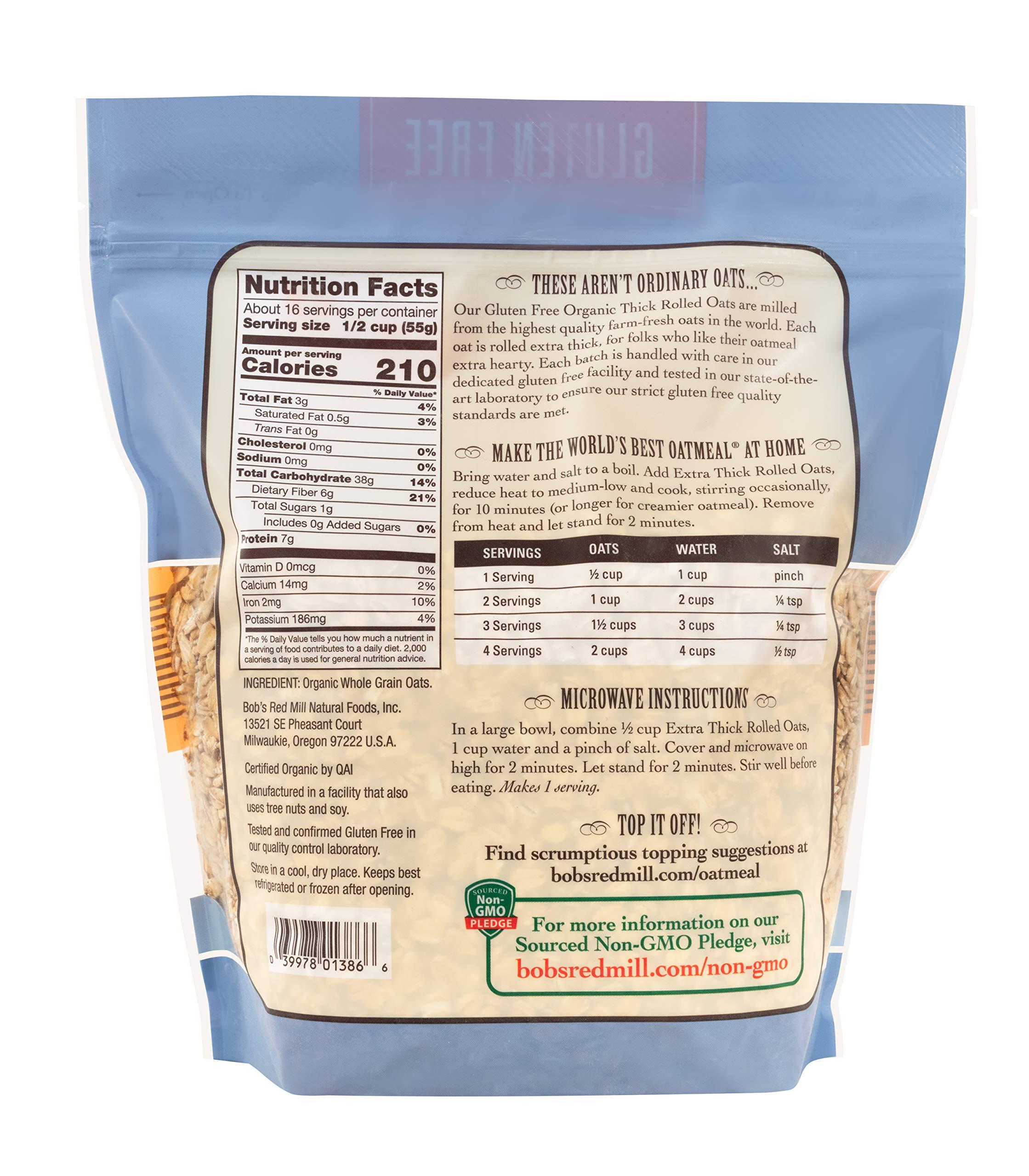 Bob's Red Mill Gluten Free Organic Extra Thick Rolled Oats, 32oz (Pack of 4) - Non GMO, Whole Grain, Vegan, Kosher - Image 4