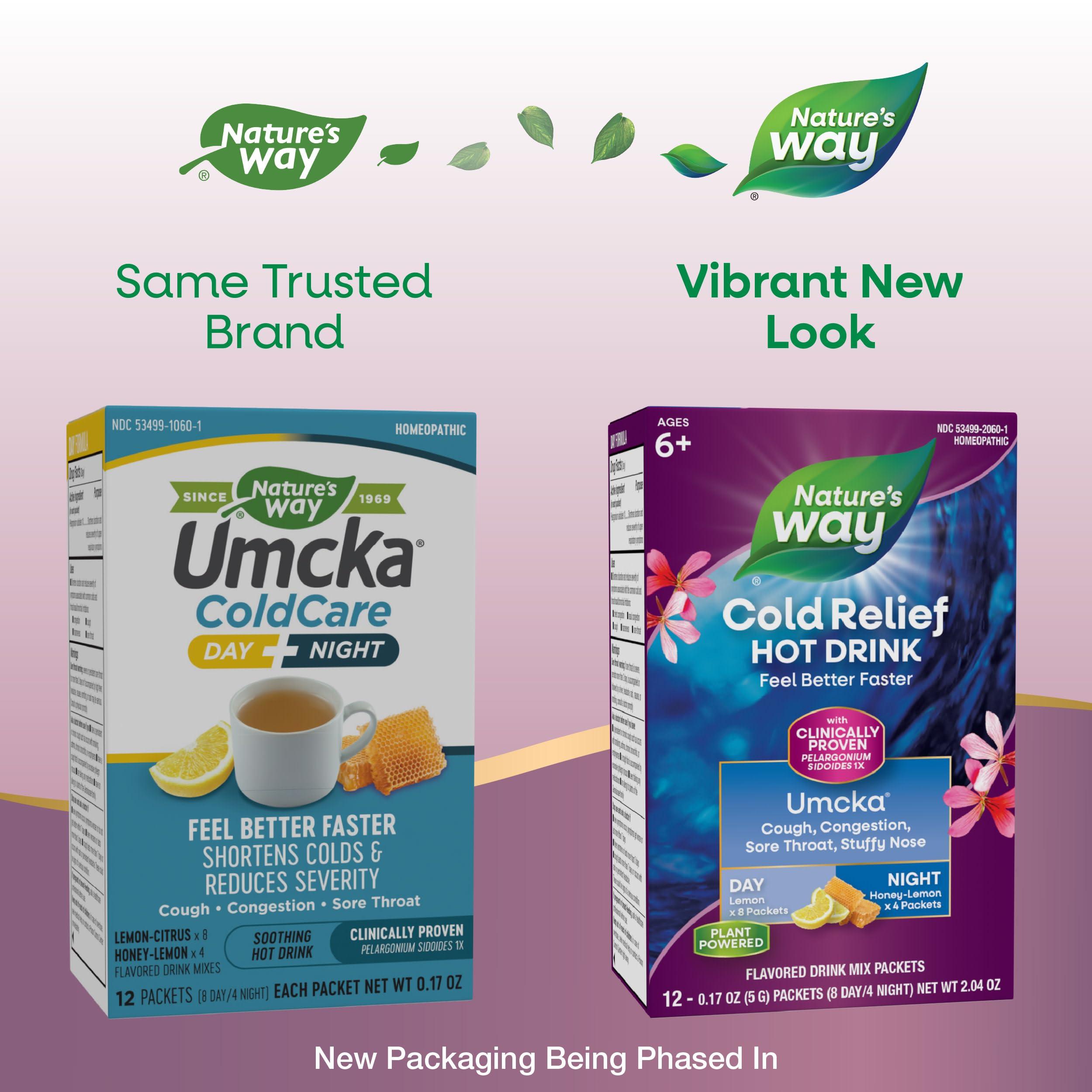 Nature's Way Cold Relief Hot Drink, Umcka, Homeopathic, Clinically Proven Pelargonium Sidoides 1X, for Cough, Congestion, Sore Throat, Stuffy Nose, Day & Night Formula, 12 Packets (Packaging May Vary) - Image 2