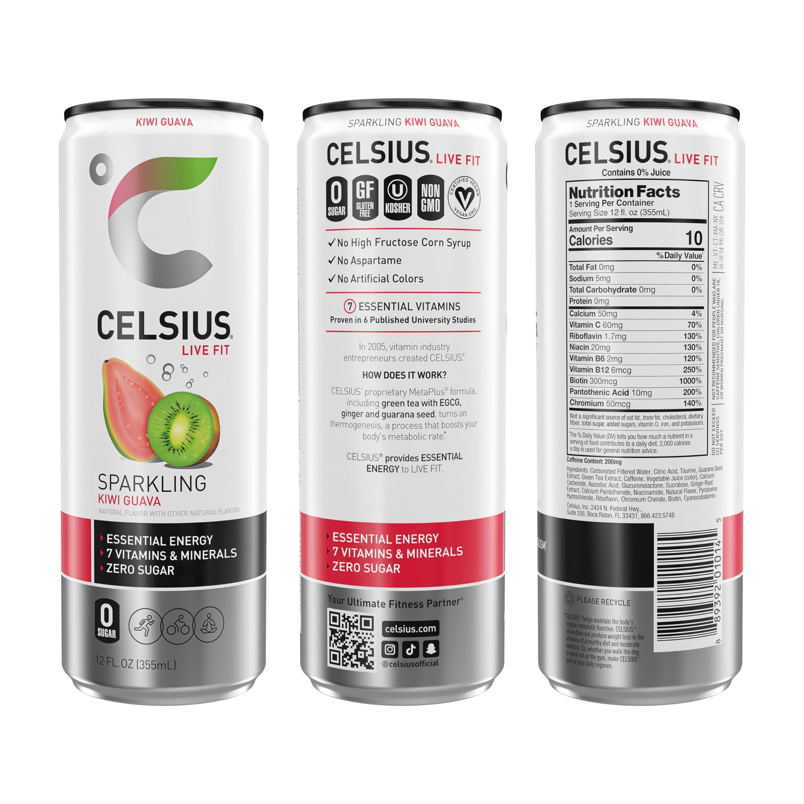CELSIUS Sparkling Kiwi Guava, Functional Essential Energy Drink 12 Fl Oz (Pack of 12) - Image 3