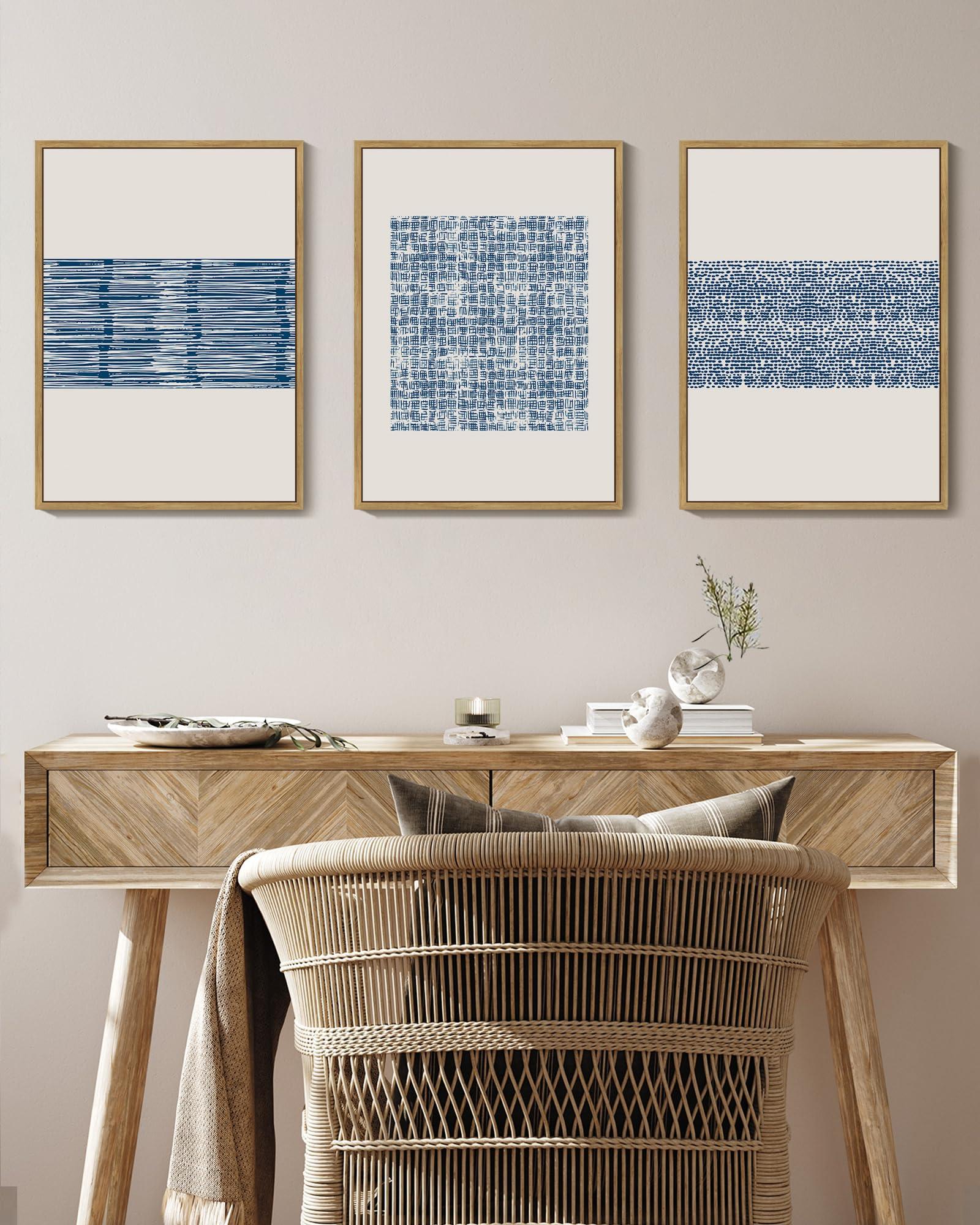 PHOPAGO Blue Abstract Framed Wall Art Modern Boho Neutral Line Wall Decor Mid Century Minimalist Geometric Artwork Kitchen 11x14in Natural Framed - Image 4