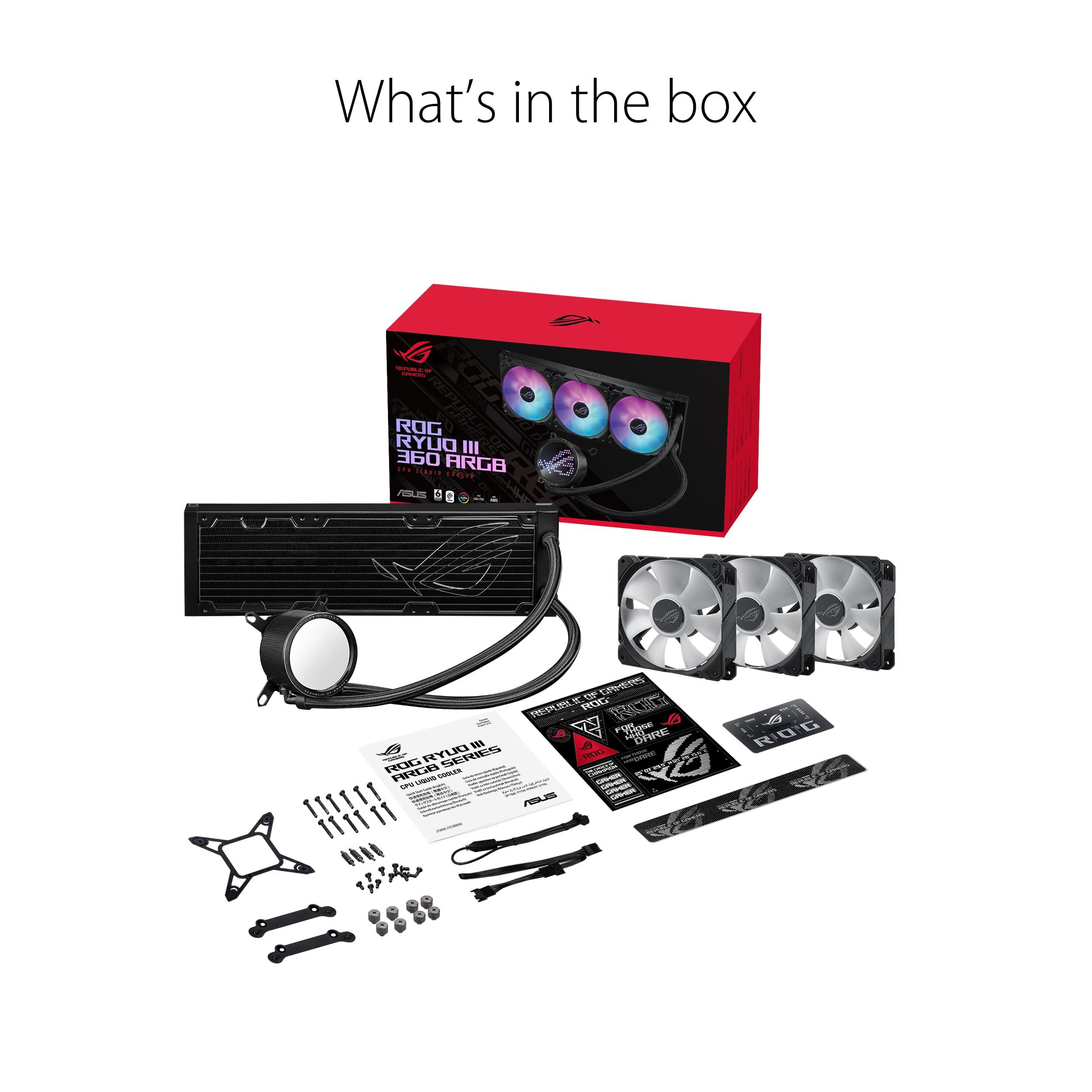 ASUS ROG RYUO III 360 ARGB All-in-one AIO Liquid CPU Cooler 360mm Radiator, Asetek 8th gen Pump Solution, Anime Matrix™ LED Display and ROG AF 12S ARGB Fan. - Image 5