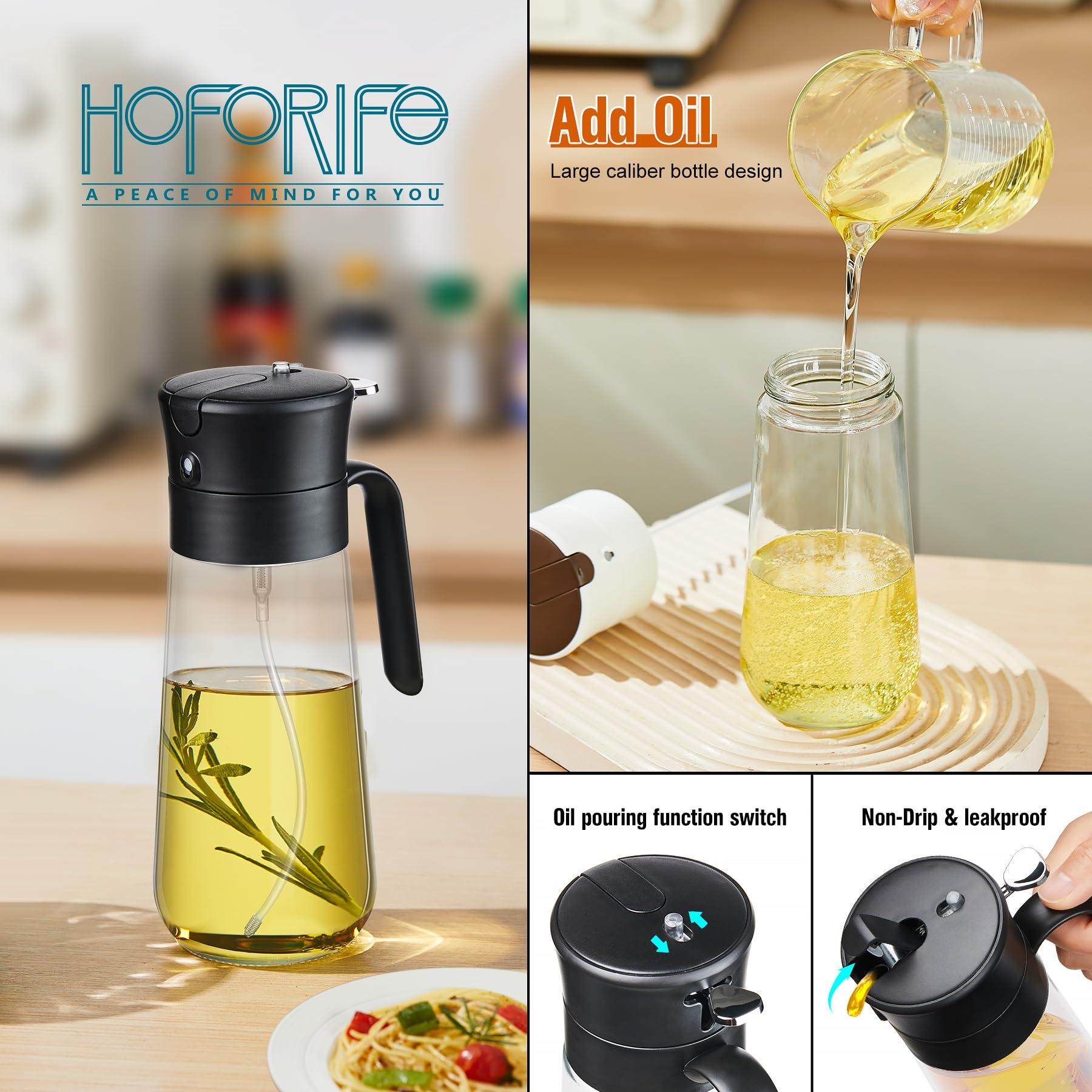hoforife Glass Olive Oil Dispenser Bottle & Oil Sprayer Bottle 2 In 1 for Kitchen Cooking, Auto Flip Cap, 18oz Black - Image 6