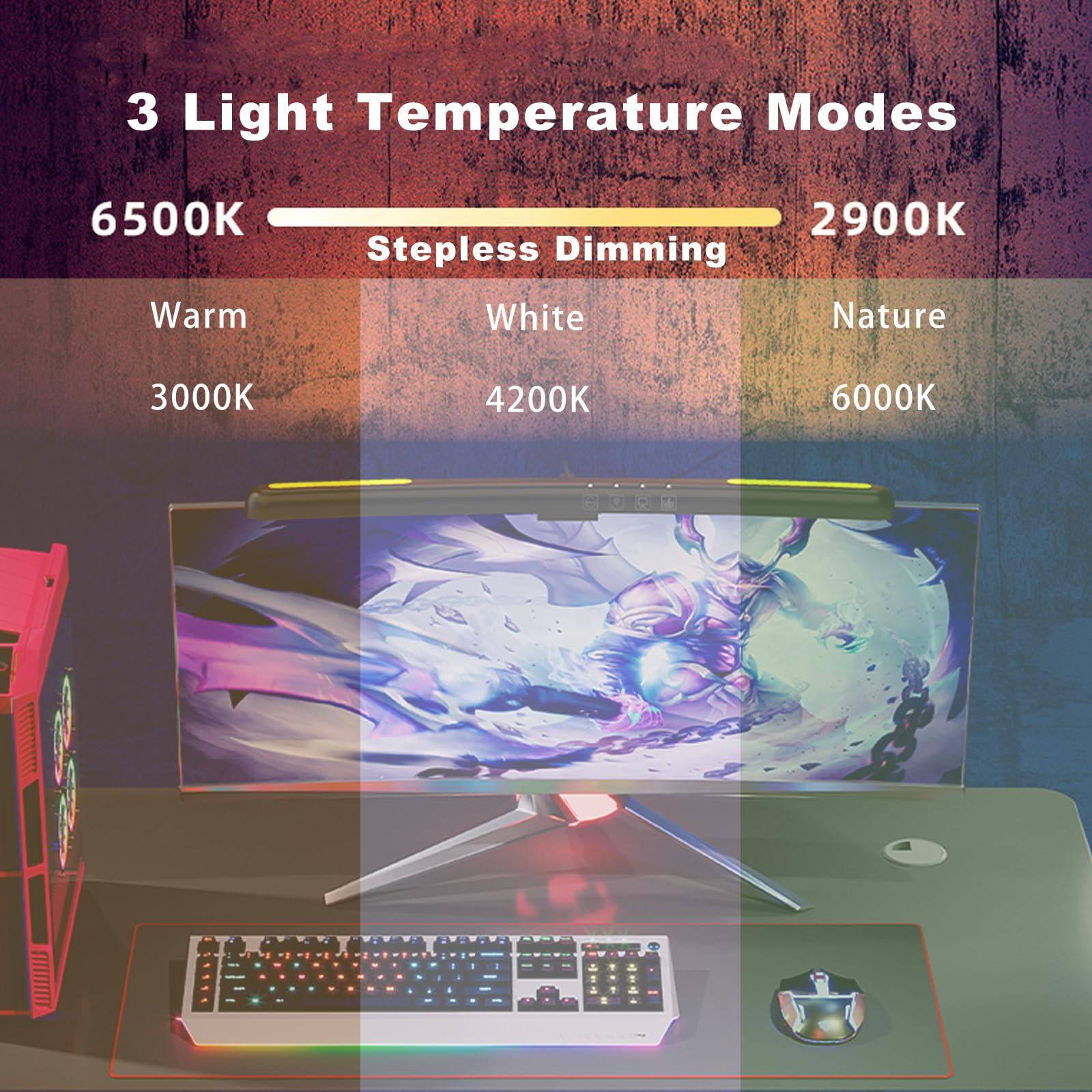Curved Monitor Light Bar for 24-27 Inch Curved Screens Light Bar with 7 RGB, Stepless Dimming 3 Color Temperatures USB Powered Gaming Computer Light - Image 3
