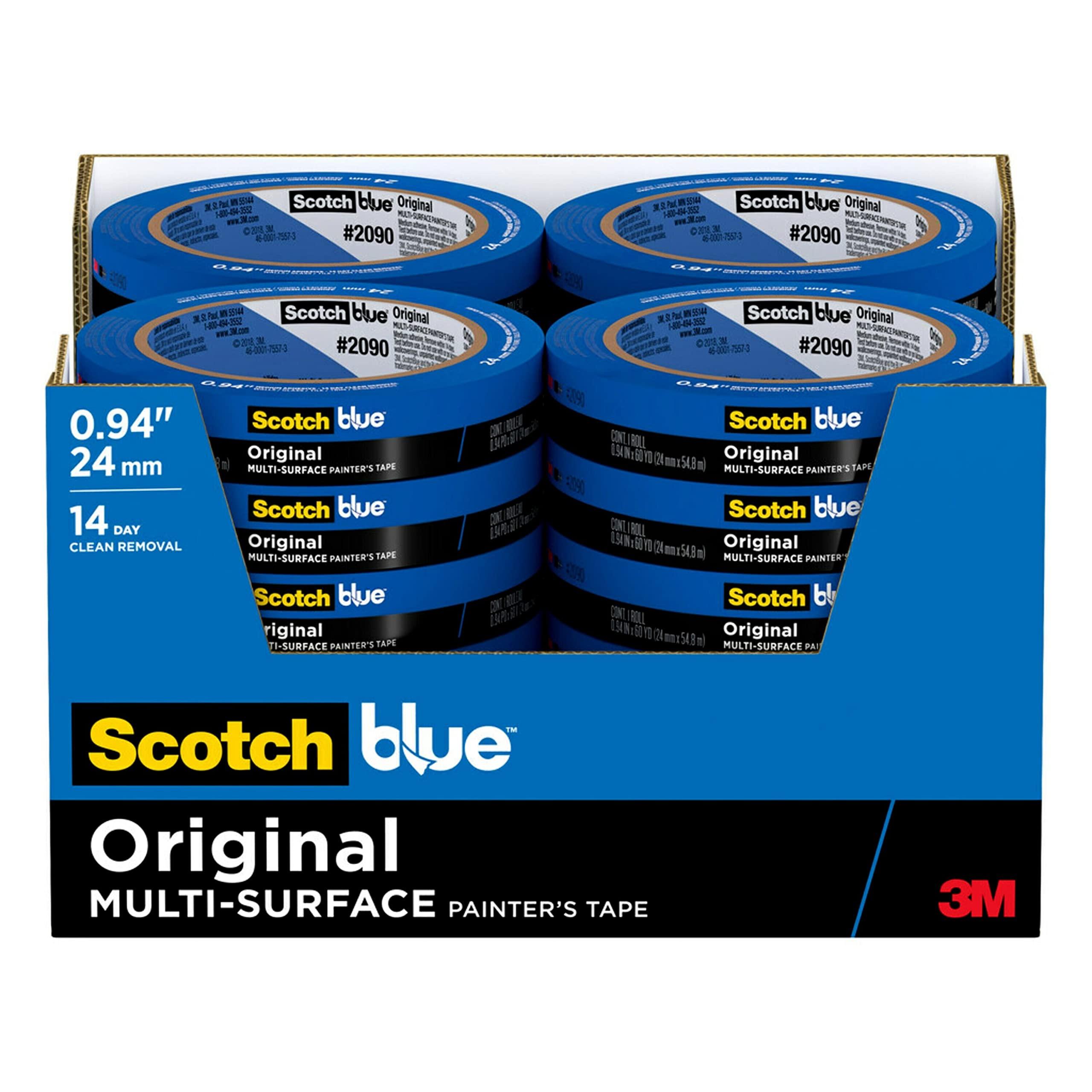 ScotchBlue Original Multi-Surface Painters Tape, 1 Inch Wide (0.94 in. x 60 Yds), 24 Rolls, Blue Paint Tape Protects Surfaces and Removes Easily, Masking Tape for Indoor and Outdoor Use (2090-24EC)
