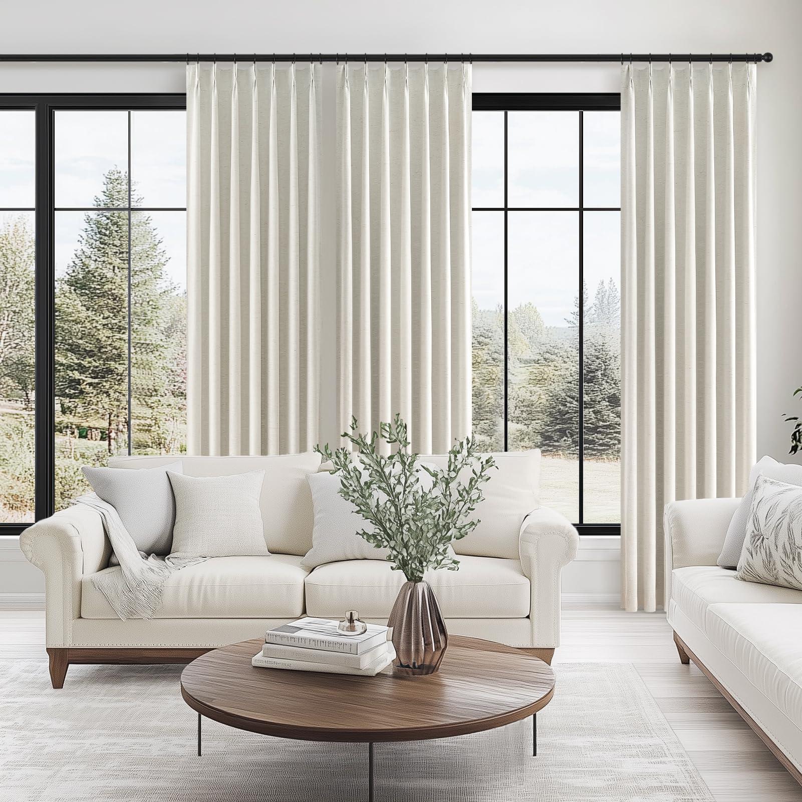 Topfinel 96 Inches Long Pinch Pleated 100% Blackout Curtains,Thermal Insulated Natural Linen Pinch Pleat Viral Drapes with Hooks Rings 2 Panel Sets,Neutral Beige Ivory 8FT Back Tab Window Curtains - Image 7