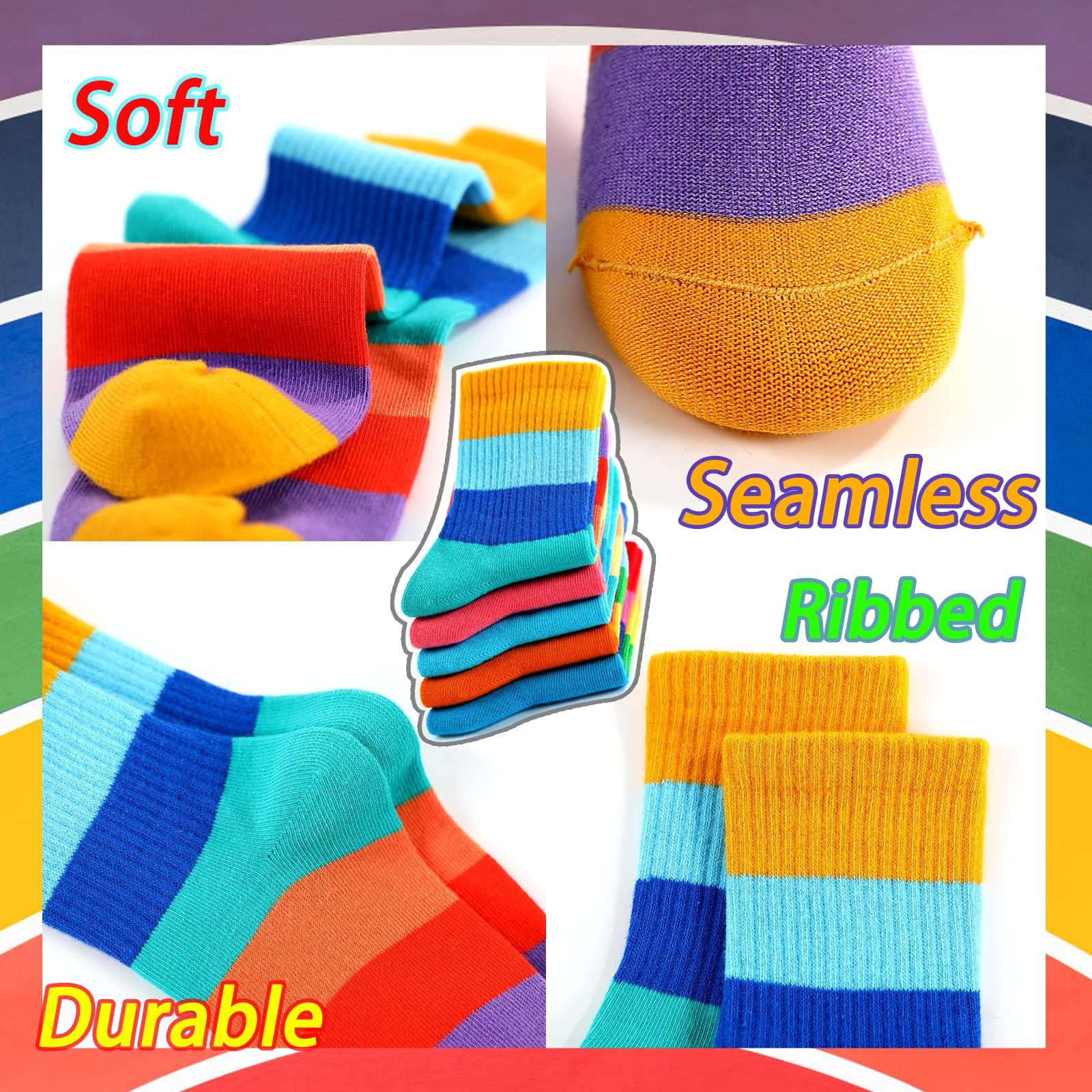 Hakugoo Kids Crew Socks - Seamless Rainbow Stripes for Boys Girls - Cotton Athletic Unisex Cute Fun Boot Socks - 5 Pairs - Image 6