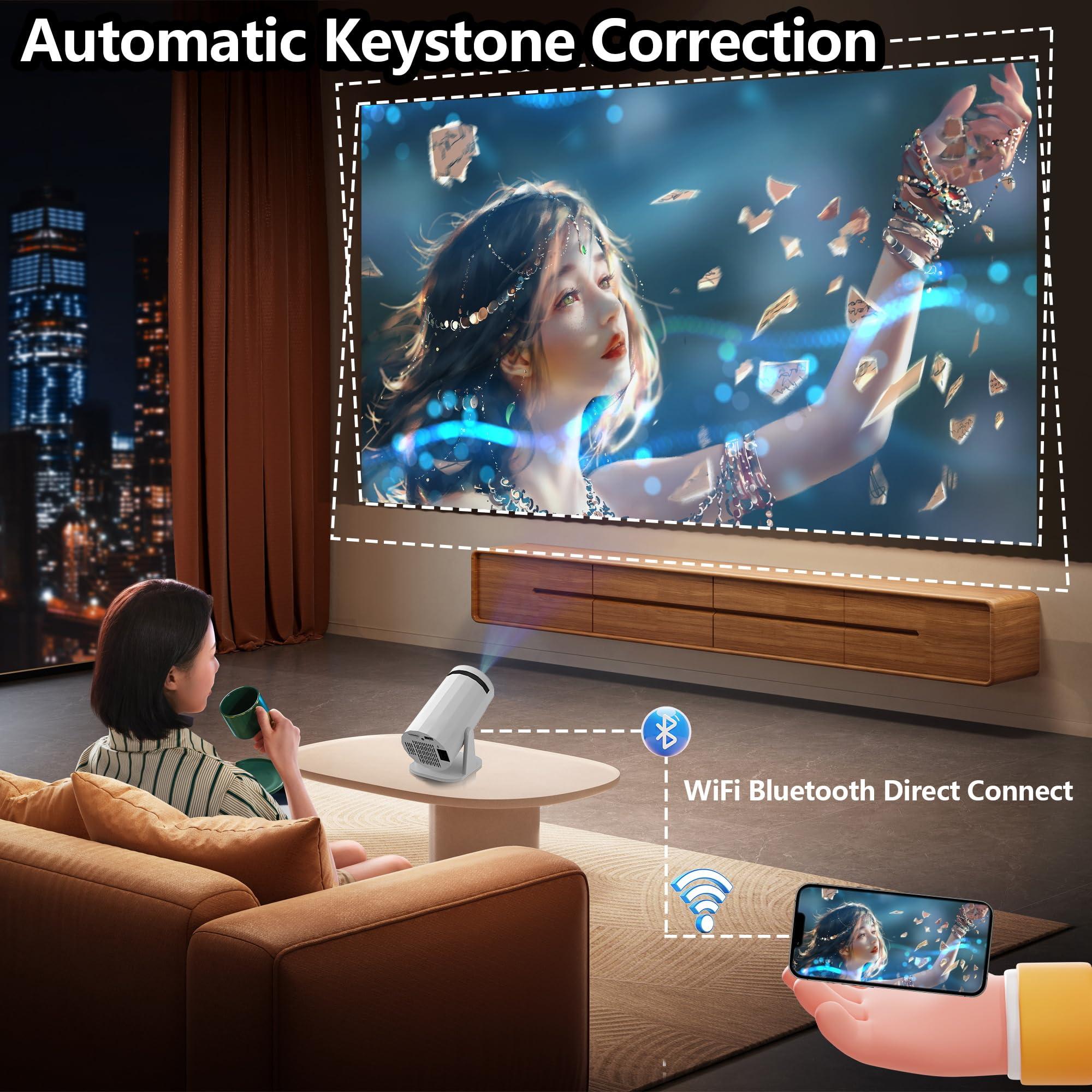 YFDSPSM Projector with wifi and bluetooth, rotate at any angle, outdoor portable, automatic button calibration for mobile phones, tv sticks, laptops, mini projector for iphone, projector with screen - Image 4