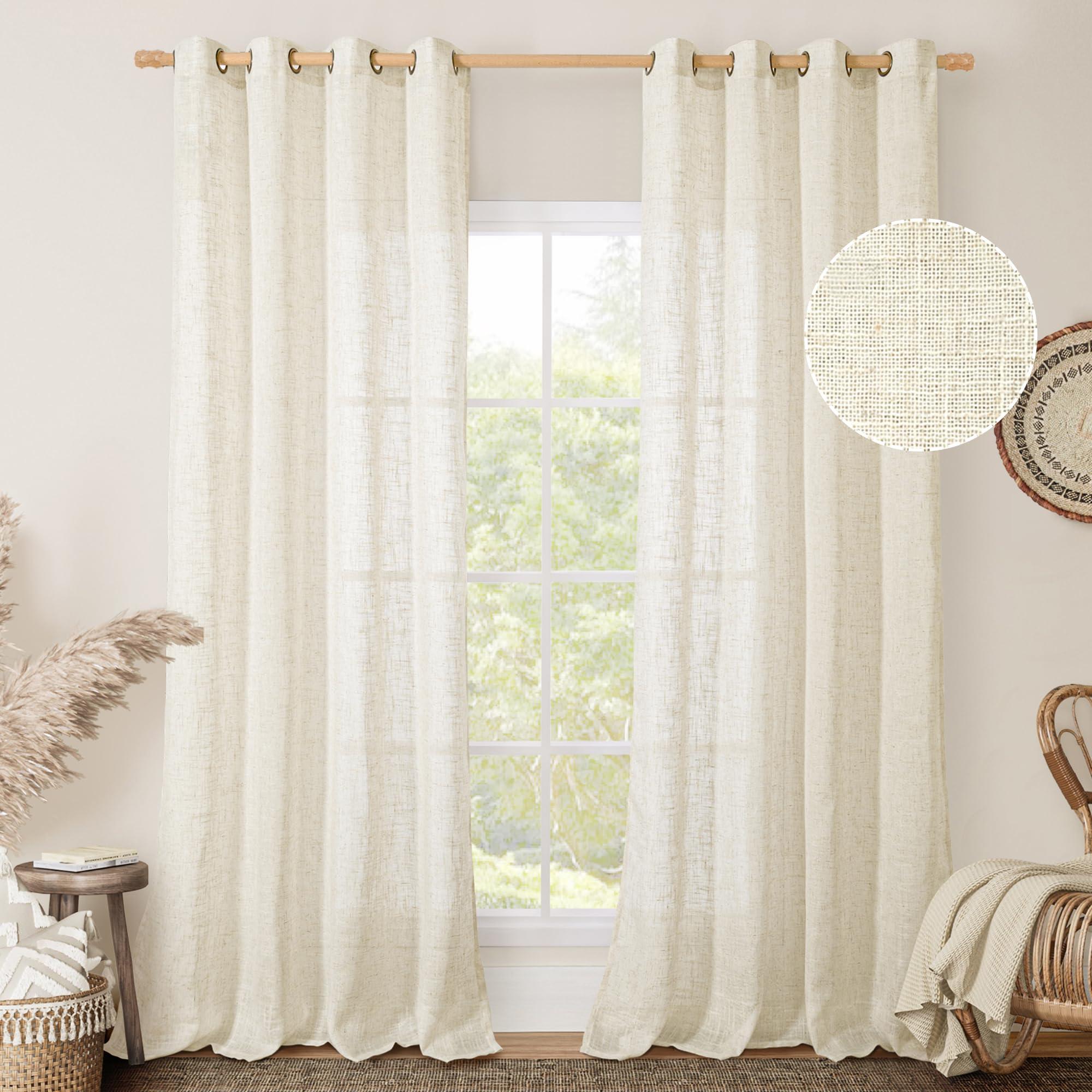 LAMIT Natural Ivory Semi Sheer Linen Curtains for Living Room, 84 inch Long Cream Light Filtering Soft Thick Neutral Drapes with Bronze Grommet for Bedroom/Farmhouse, 2 Panels, 52 x 84 Inch - Image 2