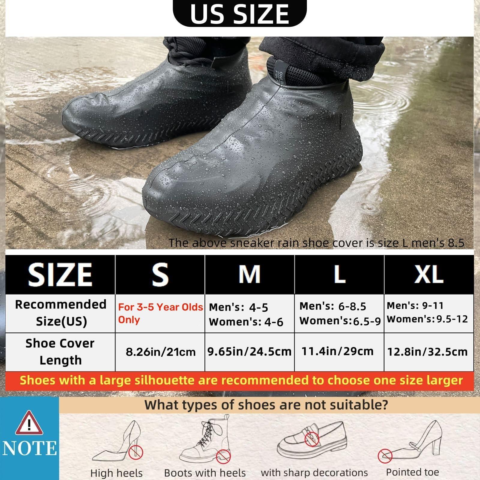 LSDWL Waterproof Shoe Covers 2 Pairs,Rain Shoe Covers Reusable Silicone Non Slip Shoe Covers for Outdoor,Rain Shoe Covers for Women and Men (Black, Large) - Image 5