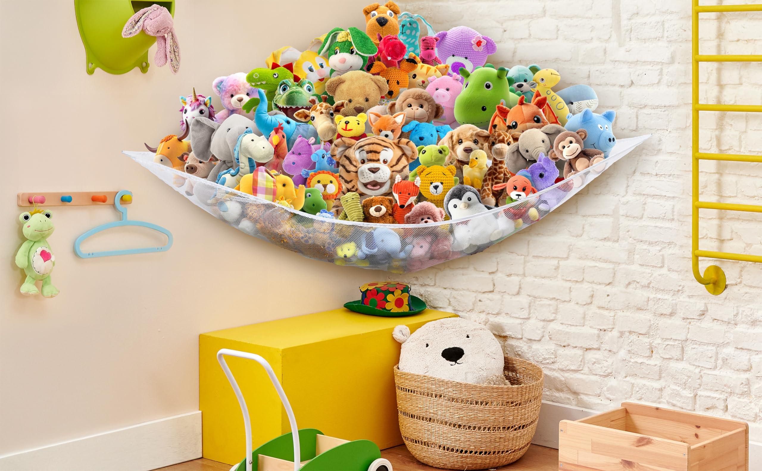 Simple Houseware 2 Pack Stuffed Animal Toy Hammock Net, Corner Wall Storage for Kids Room, White - Image 2