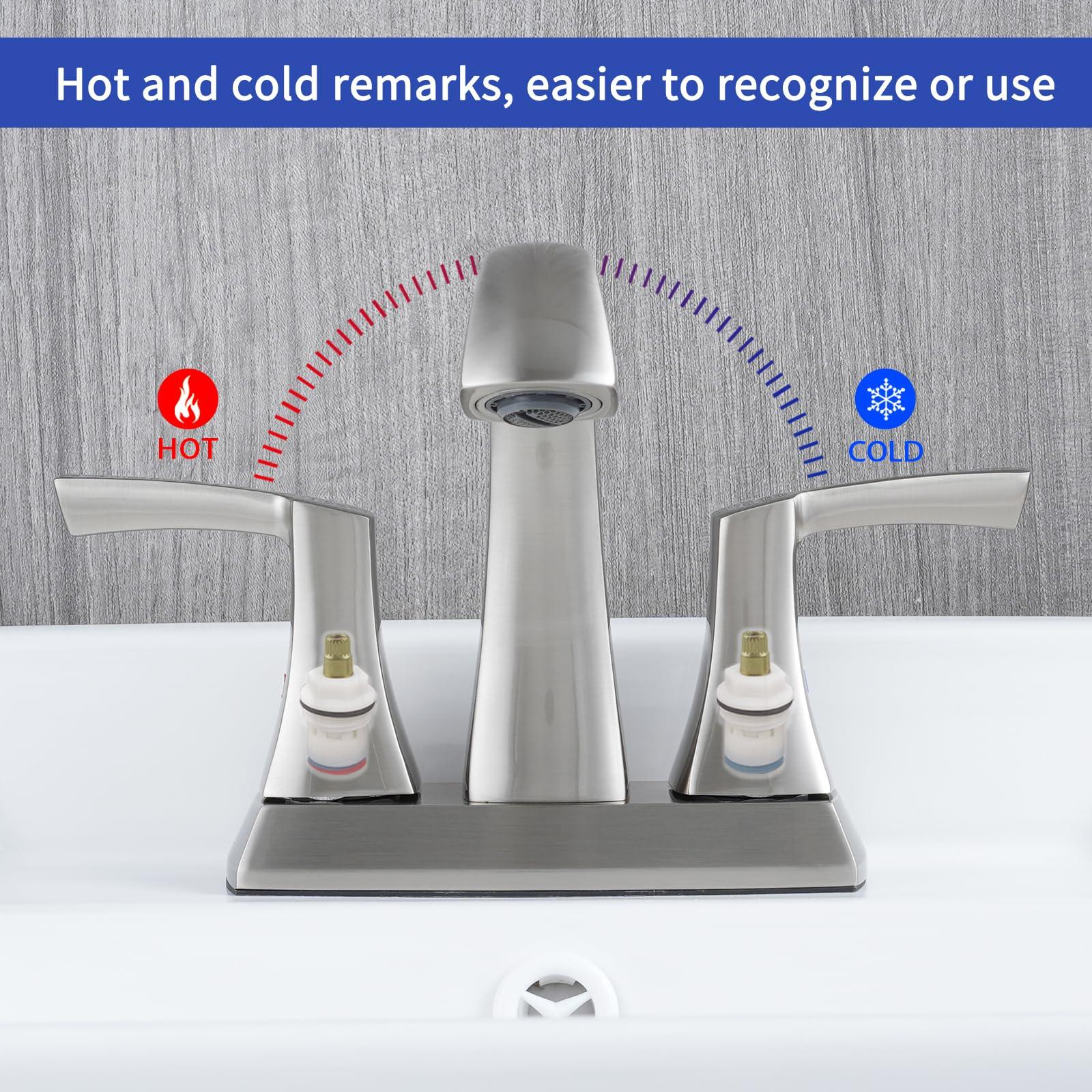 VXV Bathroom Faucet Brushed Nickel, 2 Handles Low Arc Bathroom Sink Faucets, 4 Inch Centerset Bath Lavatory Faucets with Pop-up Drain & Faucet Supply Lines (BN) - Image 5