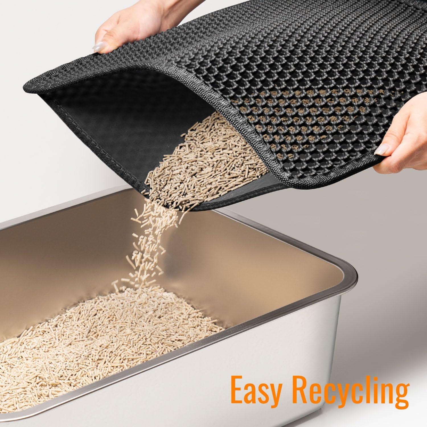 Cat Litter Mat 23"X17" Litter Box Mat, EVA Honeycomb Double Layer Design, Urine & Waterproof, Scatter Control Kitty Litter Mat, Less Waste, Easier To Clean,Washable, Black - Image 8