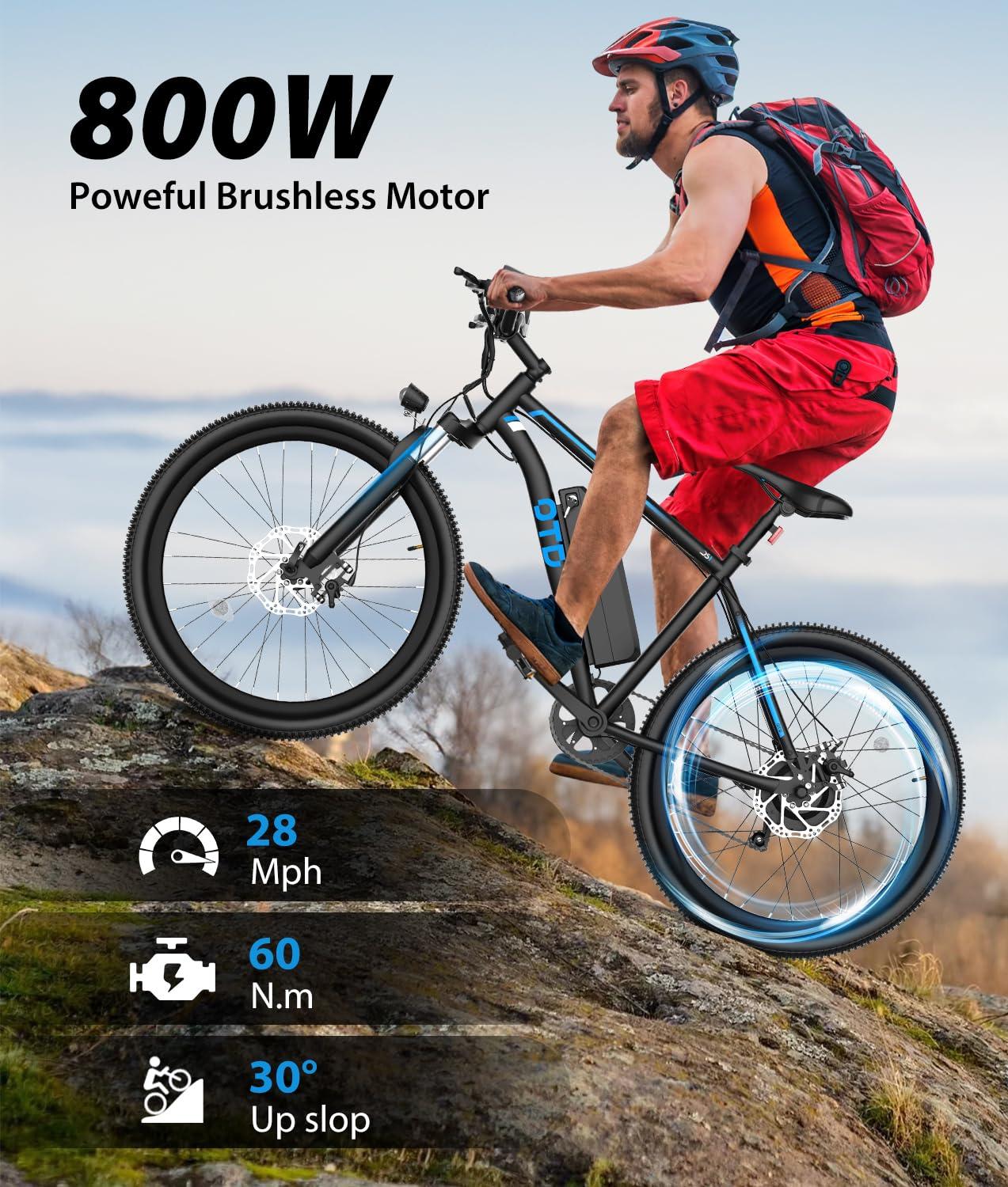 OTD Electric Bikes for Adults[with Mobile Phone Holder], 28MPH Electric Bicycles, 26" 800W Peak 45 Miles PAS Range, 48V 624Wh Removable Battery,7-Speed（UL 2849） - Image 2