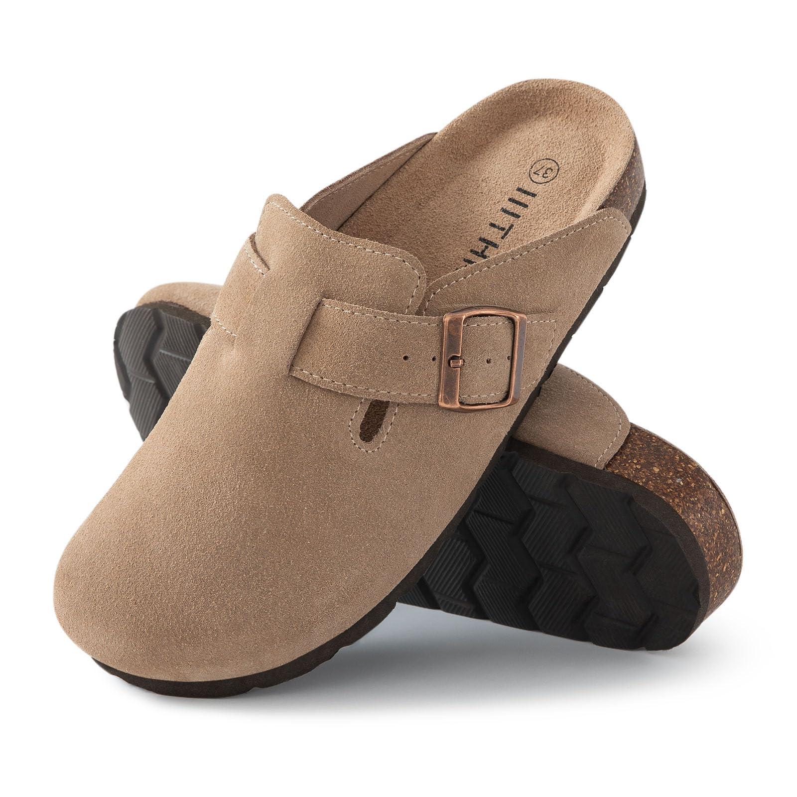 IIITHREE Women's Suede Clogs Cork Footbed Clogs for Women Soft Leather Adjustable Buckle Slip-on Potato Shoes Sandals - Image 7