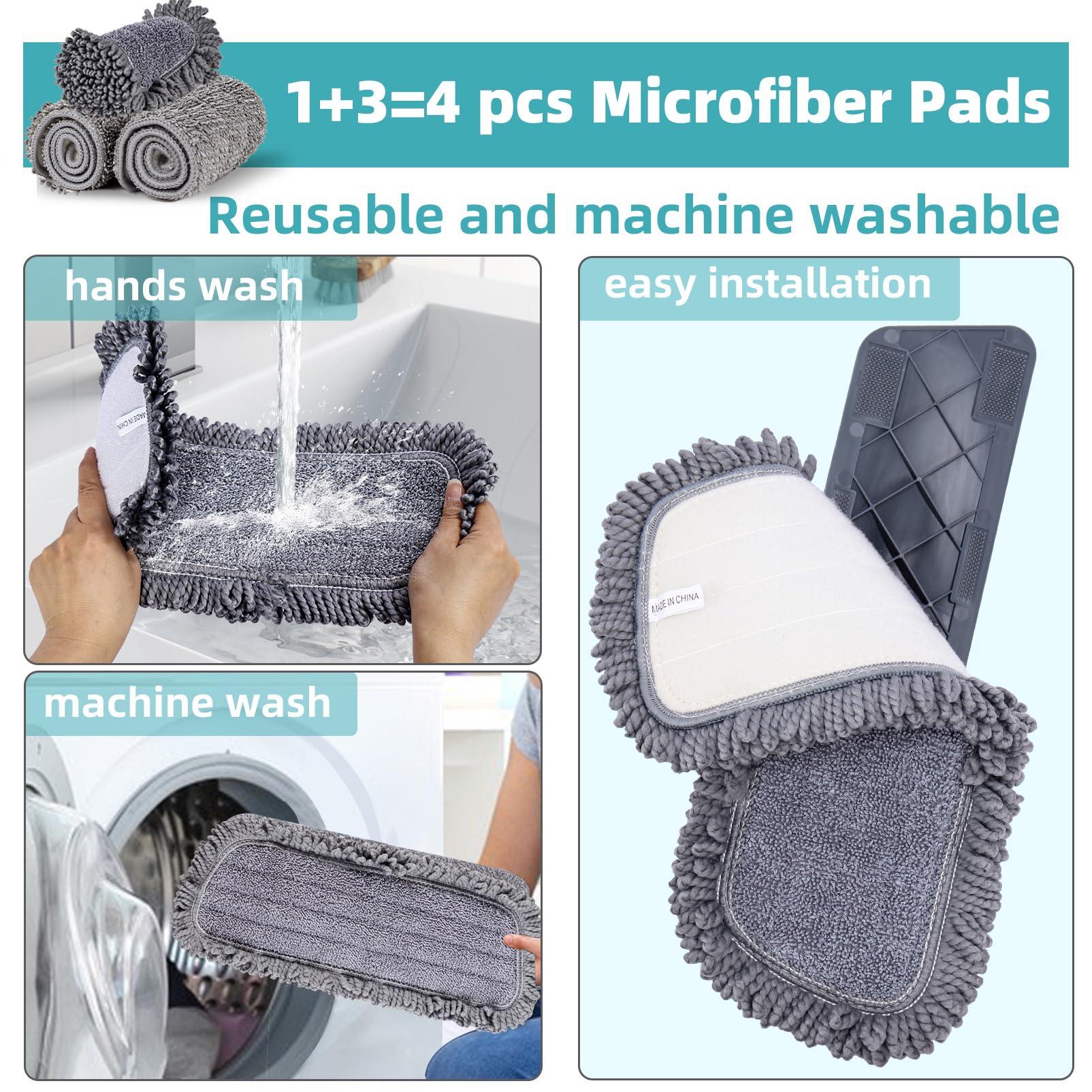 Microfiber Spray Mop for Floor Cleaning Wet Dry, Home Kitchen Hardwood Floor 360° Spin Flat Dust Mops with 12 FL.OZ. Refillable Bottle Include 4 Microfiber Reusable Pads 1 Scrubber and 1 Mop Holder - Image 4