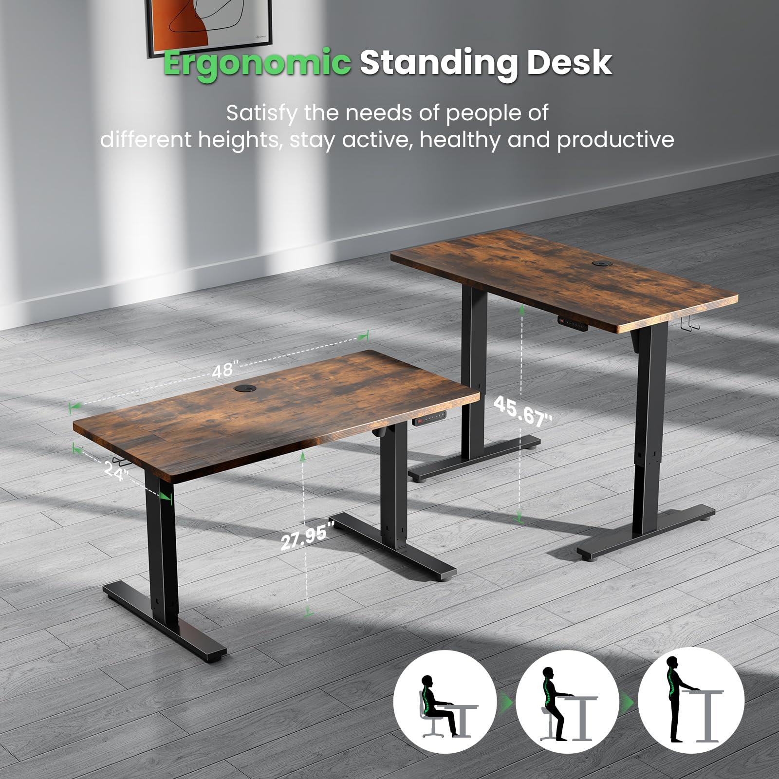 SIAGO Electric Standing Desk Adjustable - 48 x 24 Inch Sit Stand up Desk with Cable Management - 3 Memory Preset Adjustable Height Table - Image 4
