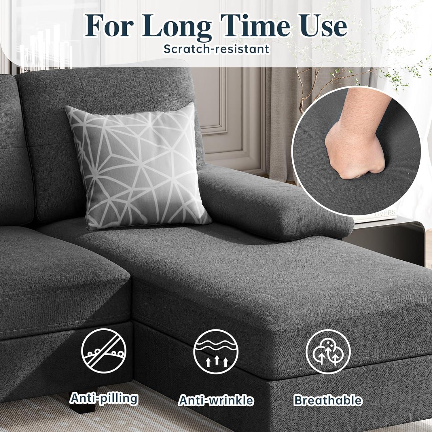 Meilocar Sectional Couches for Living Room, U Shaped Couches, Sectional Sofa with Double Chaise, 4 Seat Living Room Set, Black - Image 5
