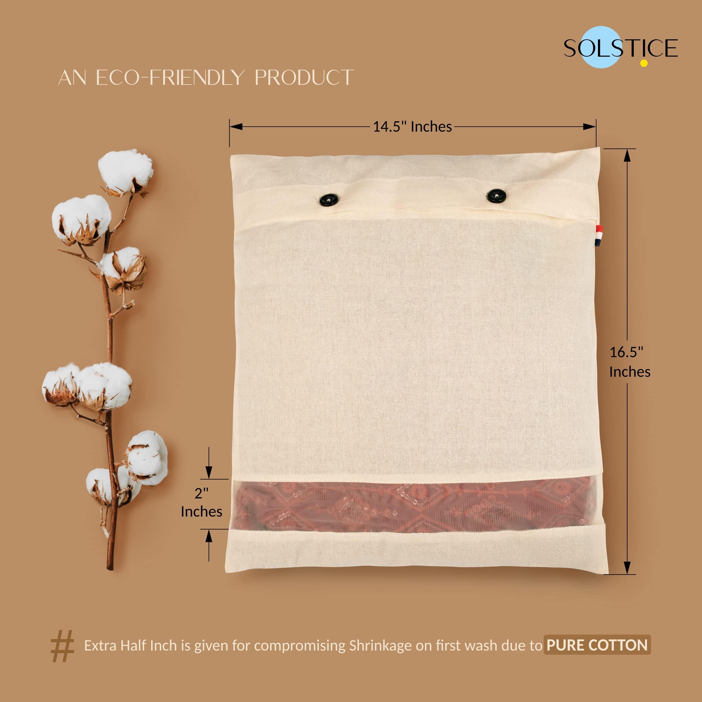 SOLSTICE Cotton Saree Covers, Saree Bags, Clothes Covers for Clothes Storage bag, Travelling, Wardrobe Organizer with Mesh, Window (16 x 14, off white) (Pack of 12) - Image 2