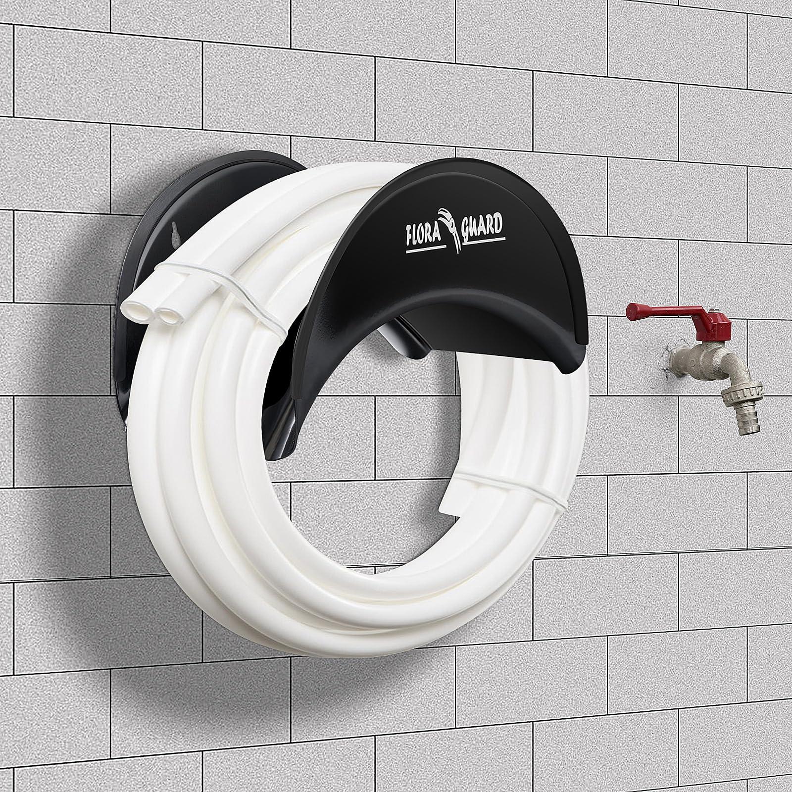 FLORA GUARD Garden Hose Holder, Heavy-Duty Metal Hose Hanger, Holds Up to 125 ft, Garden Hose Wall Mount for Outdoor Patio, Rust and Slip Resistant (Black) - Image 2