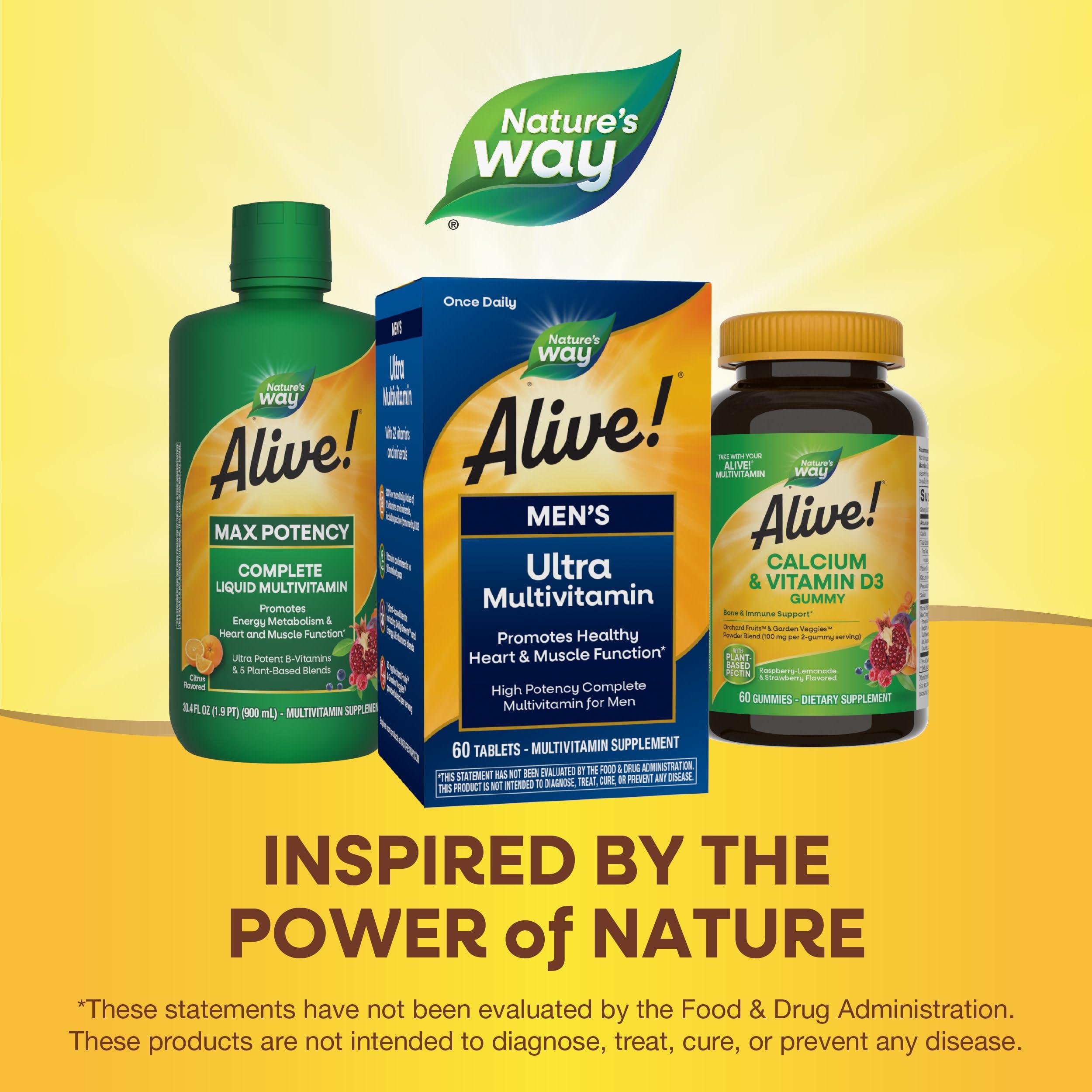 Nature's Way Alive! Men's Daily Ultra Multivitamin, High Potency Formula, Promotes Healthy Heart & Muscle Function*, with Methylated B12, Gluten Free, 60 Tablets - Image 6