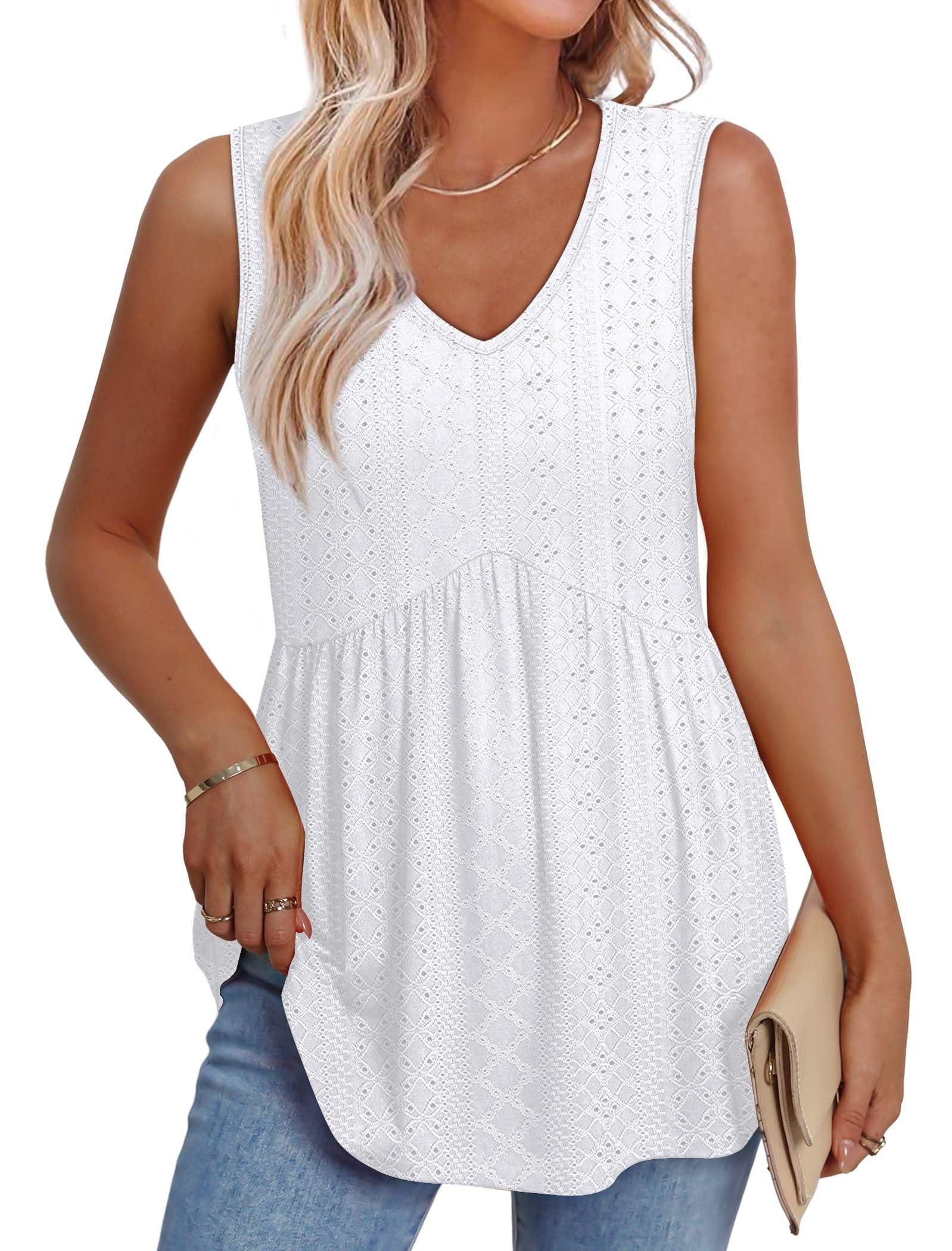 OFEEFAN Womens Tank Tops 2025 Flowy Peplum Tops for Women Dressy Sleeveless V Neck Babydoll Tank Tops - Image 3