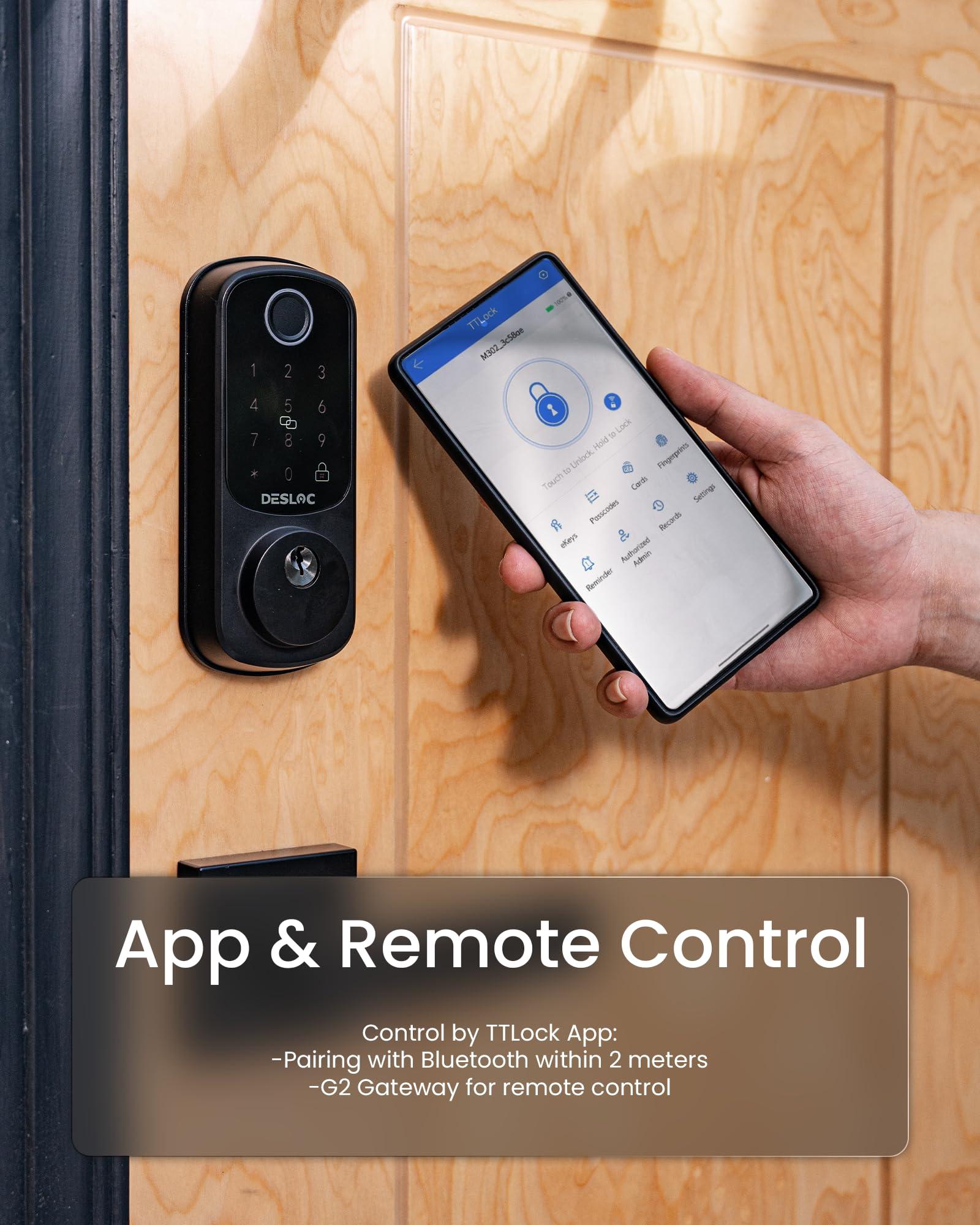 DESLOC B200 Fingerprint Smart Door Lock, Keyless Entry Door Lock, App Control, Smart Locks for Front Door, Smart Deadbolt Lock, Touchscreen Keypad, Emergency Power Port, 12 Months Battery, IP54 - Image 3