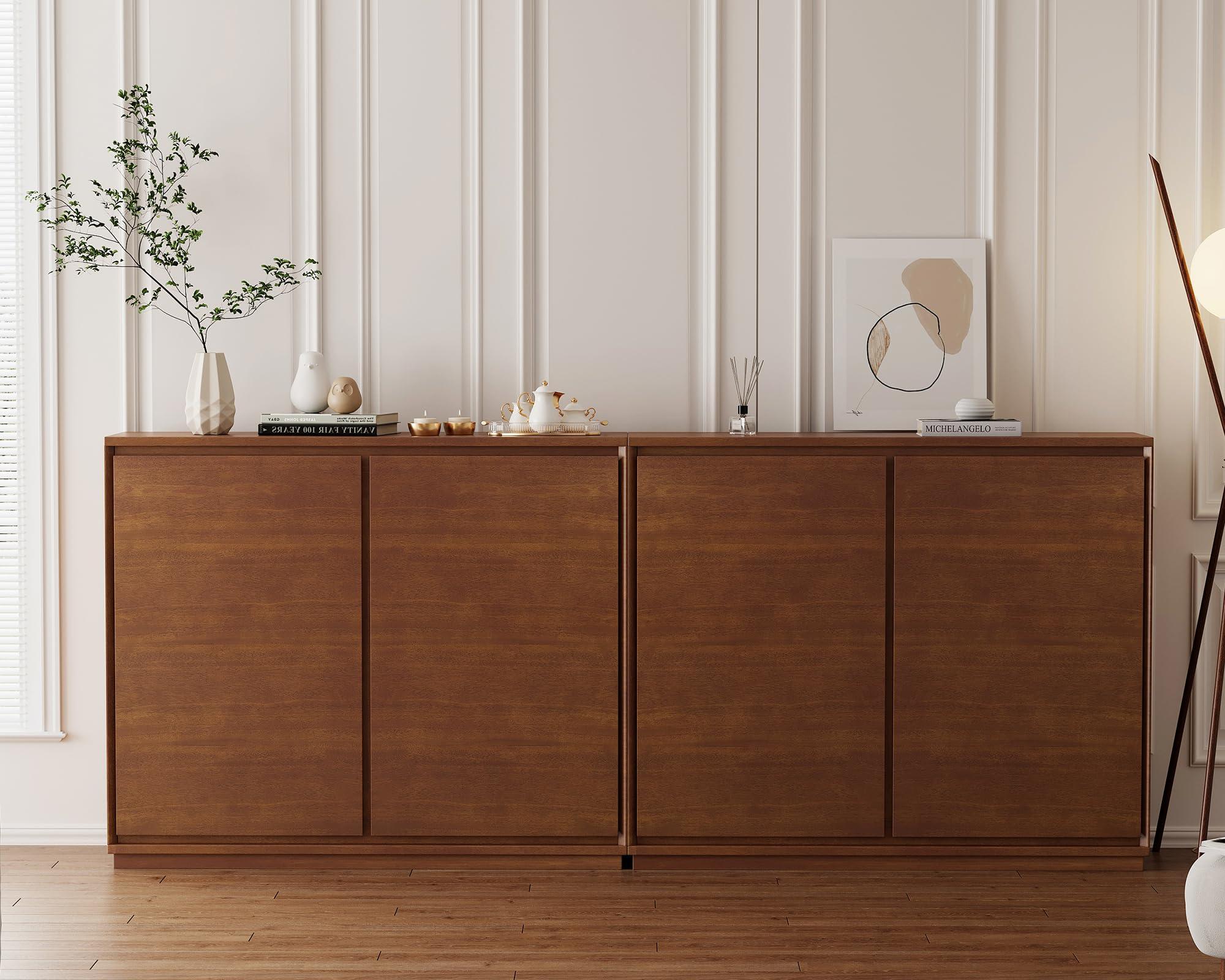LKTART Mid Century Modern Sideboard Buffet Cabinet, Narrow Walnut Sideboard,Wood Storage Cabinet Credenza with 2 Doors for Living Room, Kitchen, Entryway, Hallway(9.25" D*39" L) - Image 3