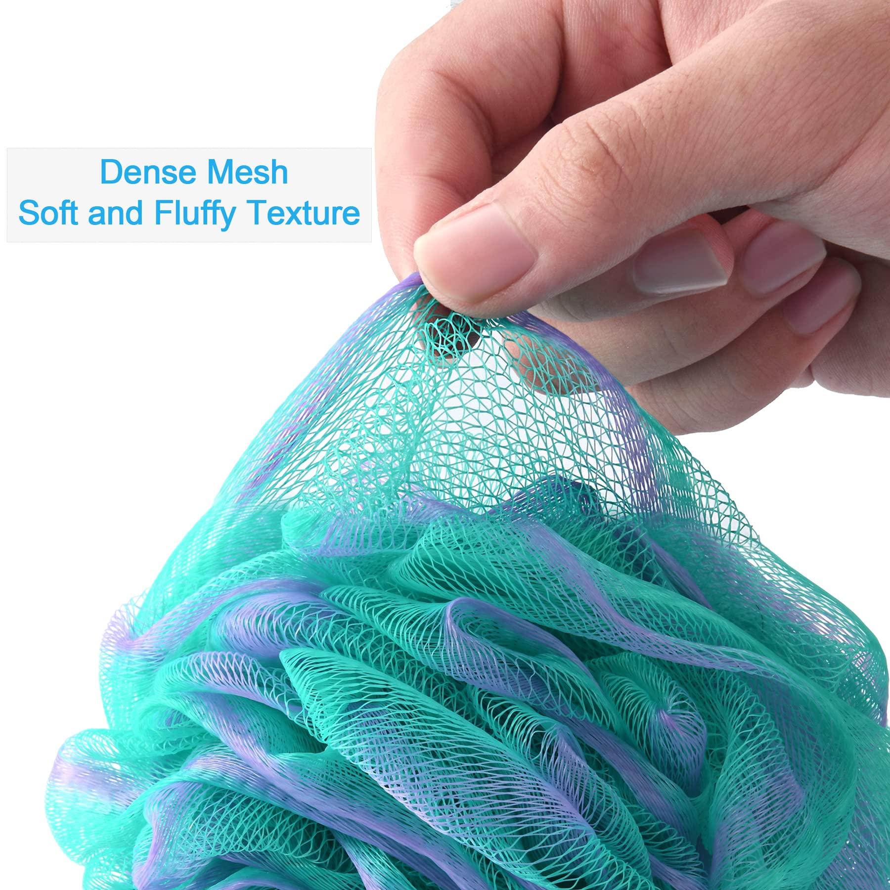 AmazerBath Loofah Sponge 75g/Piece, Exfoliating Bath Sponge Body Scrubber - Loofa Set of 4 Flower Color (Large, Green-Purple) - Image 5