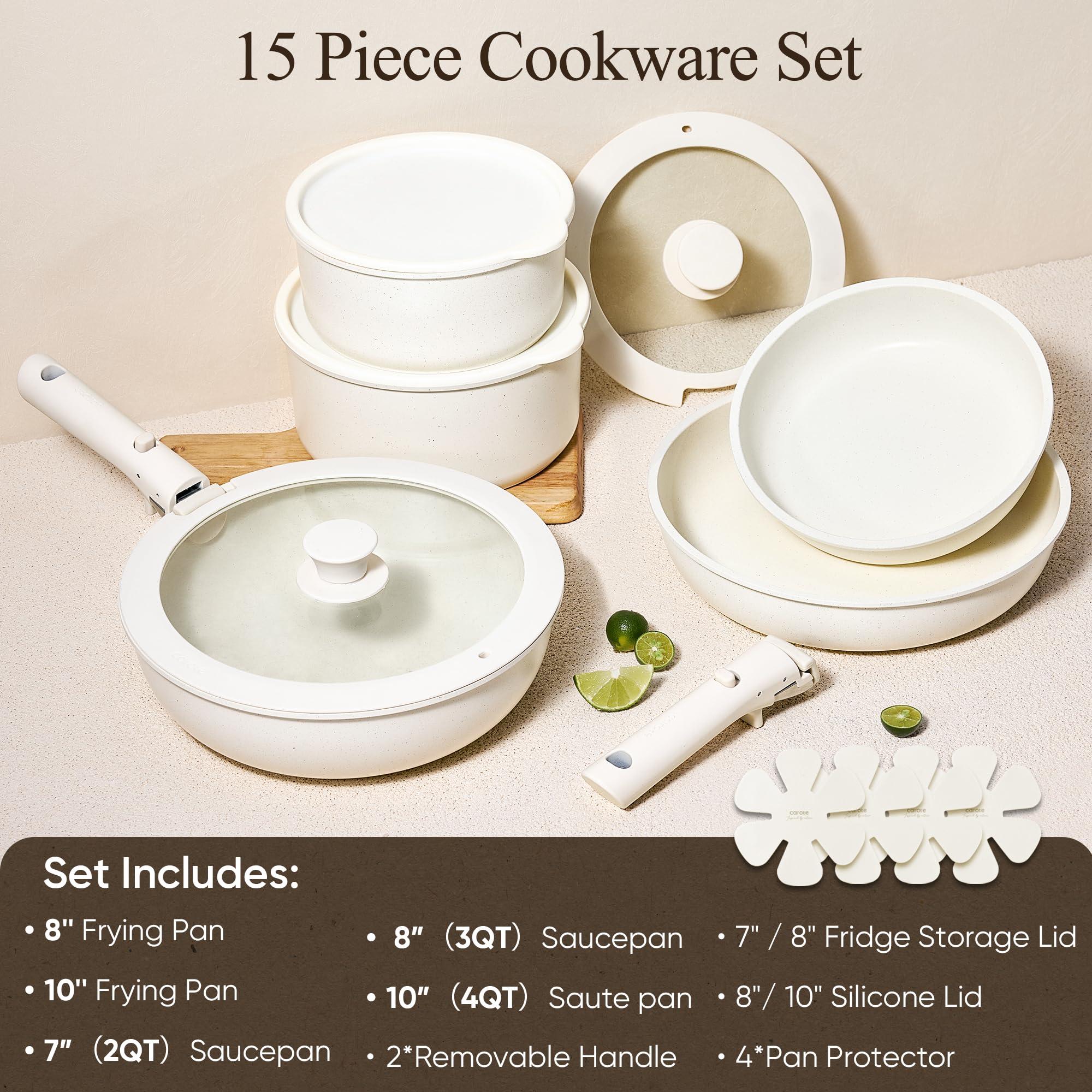 CAROTE Pots and Pans Set Non Stick, 15pcs Cookware Sets, Dishwasher/Oven/Fridge Safe, Kitchen Set, Space Saving Pots Set, Nonstick Set with Versatile Detachable Handle, Induction RV Set - Image 3