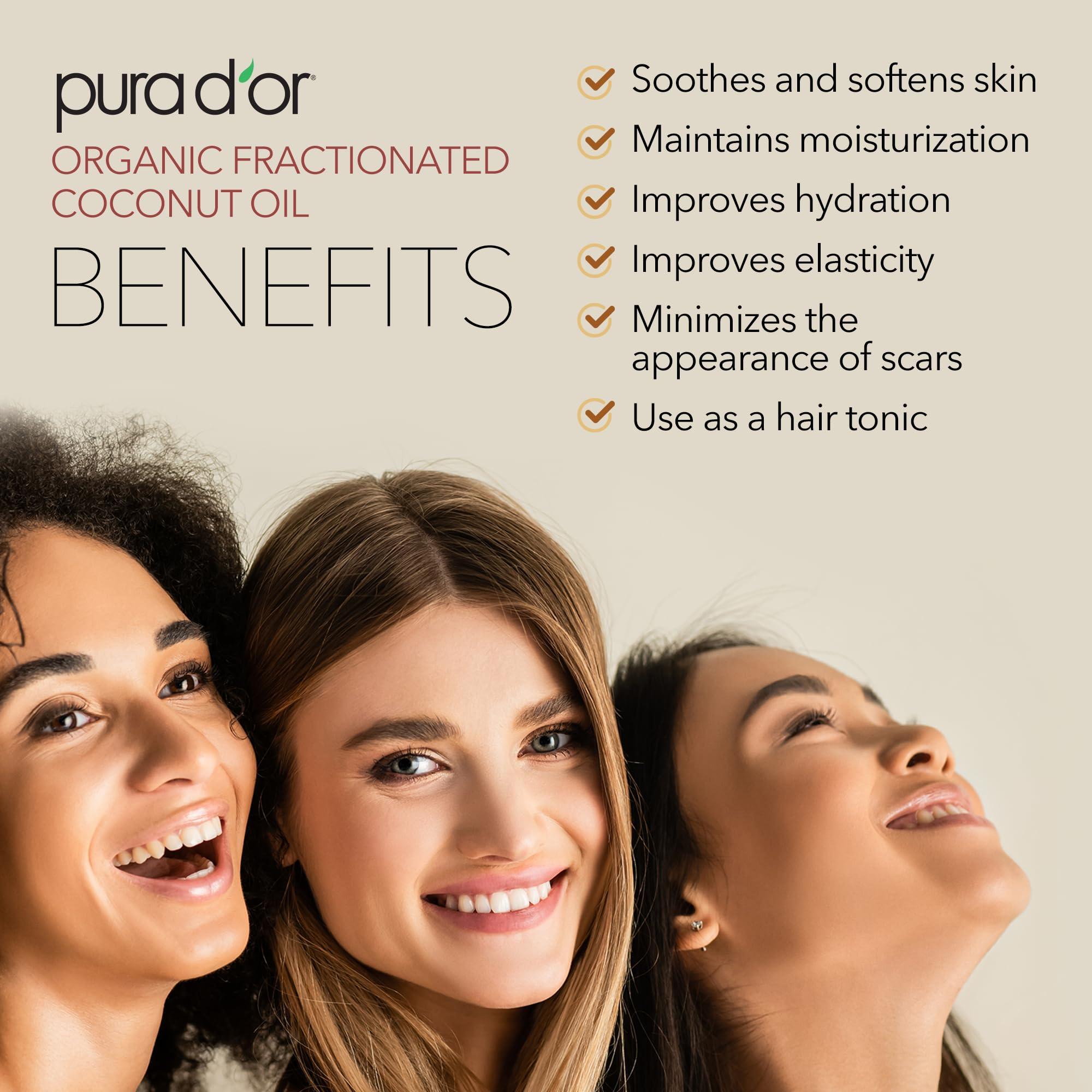 PURA D'OR 16 Oz ORGANIC Fractionated Coconut Oil - MCT Oil - 100% Pure & Natural USDA Certified Cold Pressed Carrier Oil - Unscented, Hexane Free Moisturizer For Face, Skin & Hair Tonic - Men & Women - Image 4