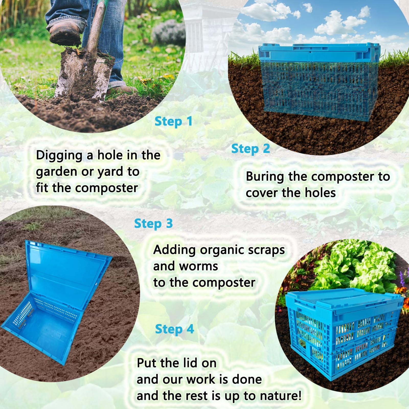 Inground Worm Compost Bin, 6 Gallon Outdoor Farm Foldable Compost Bin with Holes&Lids, Garden Composter for Raised Garden Beds Home Composting System - Image 5
