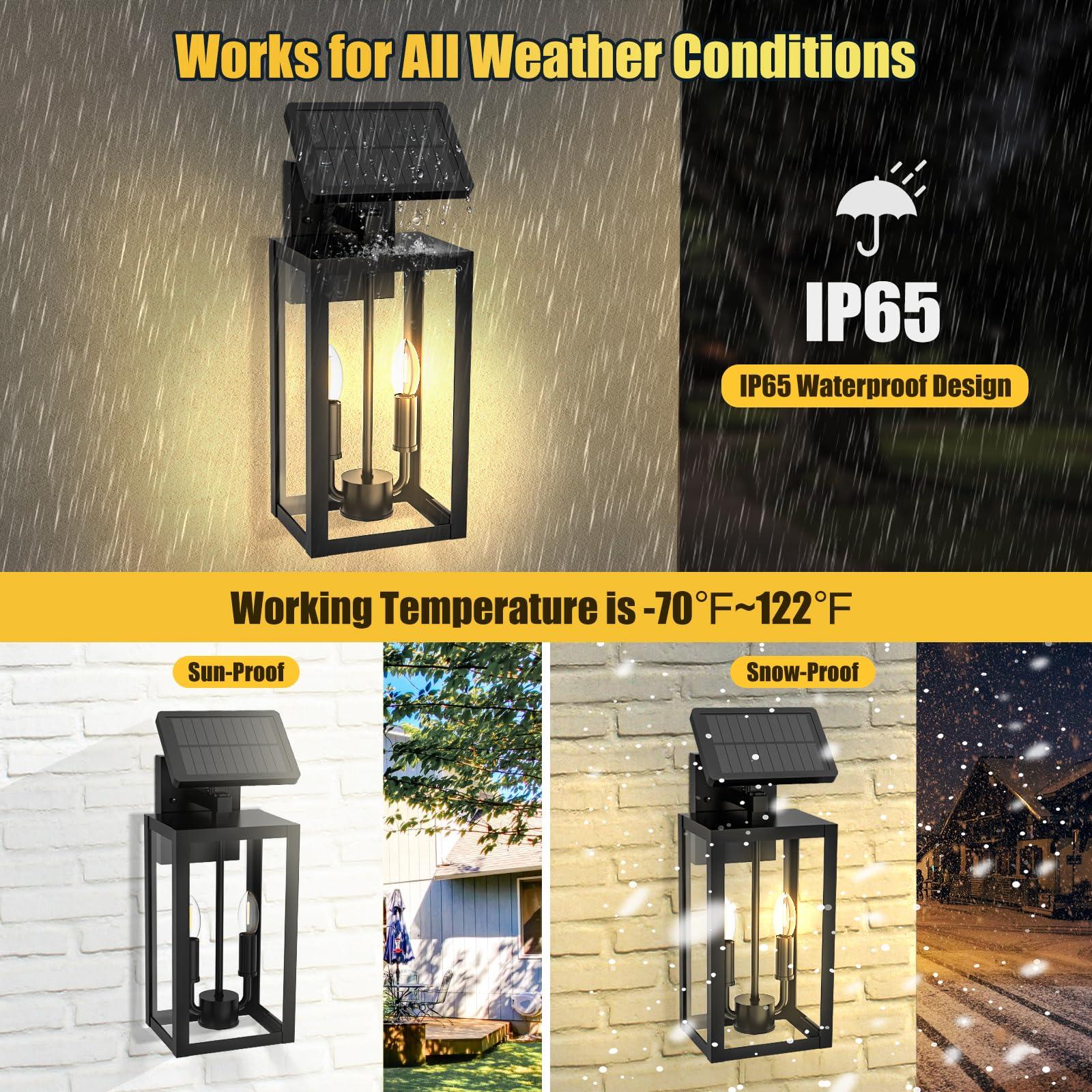 CNCHUROU 16" Dusk to Dawn Outdoor Wall Lights Fixtures With Sensor, 2-Light Exterior Solar Wall Lights Outdoor, Black, Modern Style, Waterproof, IP65, 240 Lumen, 1 Pack - Image 4