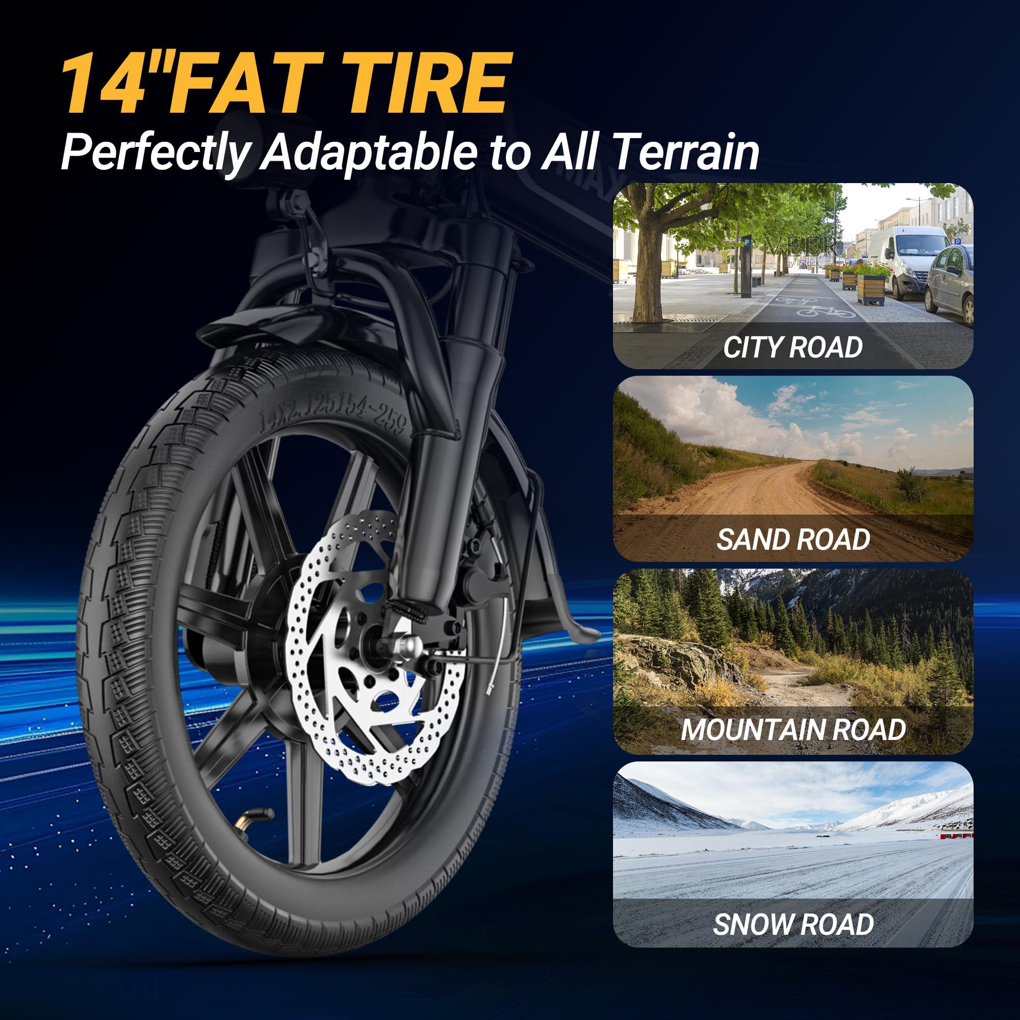 MAXSHOT Electric Bike for Adults,Electric Bicycles Max 28/40 Miles Ranges up to 22 MPH,14" Folding Ebike with Peak 750W Motor.ebike with 499.2/749WH Removable Battery, Front & Rear Suspension - Image 8