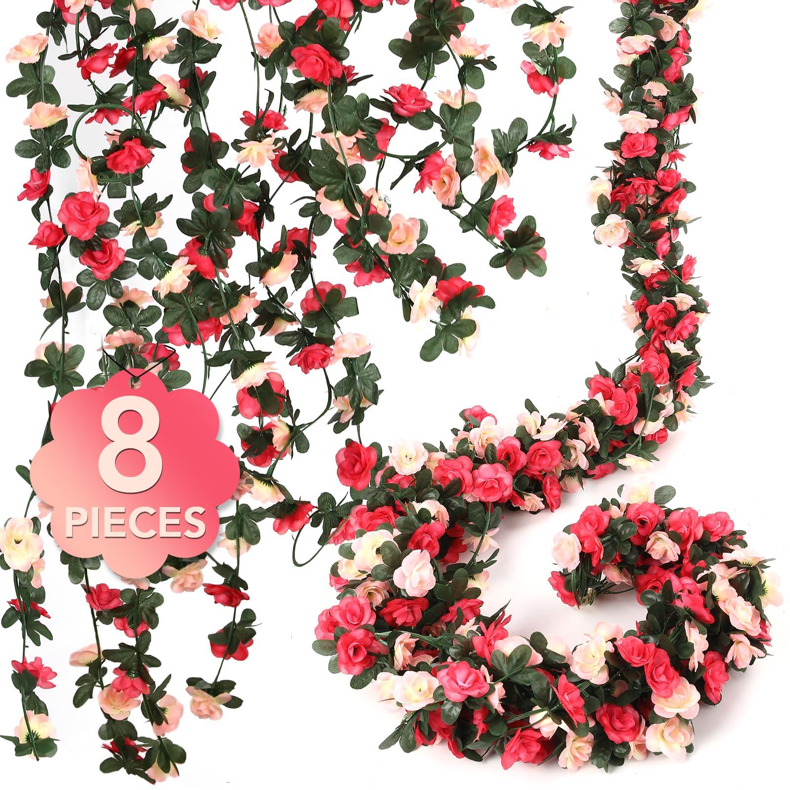 8 Pcs 65.6FT Flower Garland,Rose Garland,PinkFlower Vines for Decoration, Wedding, Garden, Wall Decoration,Backdrop,Bedroom,Birthday Party