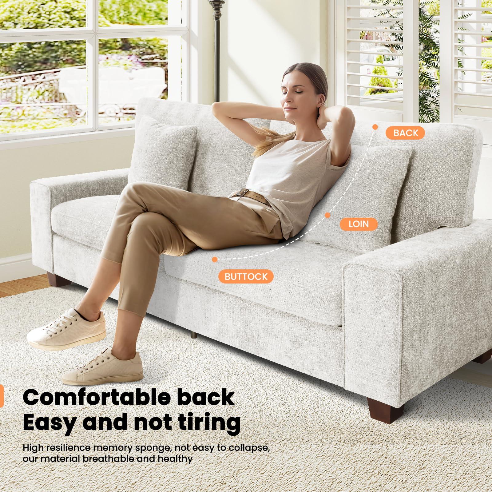 Czpalo 71.25" Chenille Sofa Couches for Living Room, 2 Seater Sofa with 2 Pillows, Small Modern Loveseat Couch for Small Spaces, Office. (Beige, 71.25 inches) - Image 3