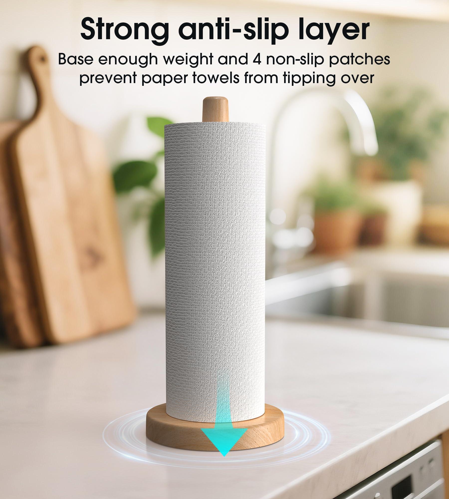 CHAUNCEY HOME Wooden Paper Towel Holder Stand - Kitchen Paper Hanger Rack Bathroom Towel Roll Stand Organizer Simply Standing Countertop Paper Roll Holder, WPTH, Large - Image 3