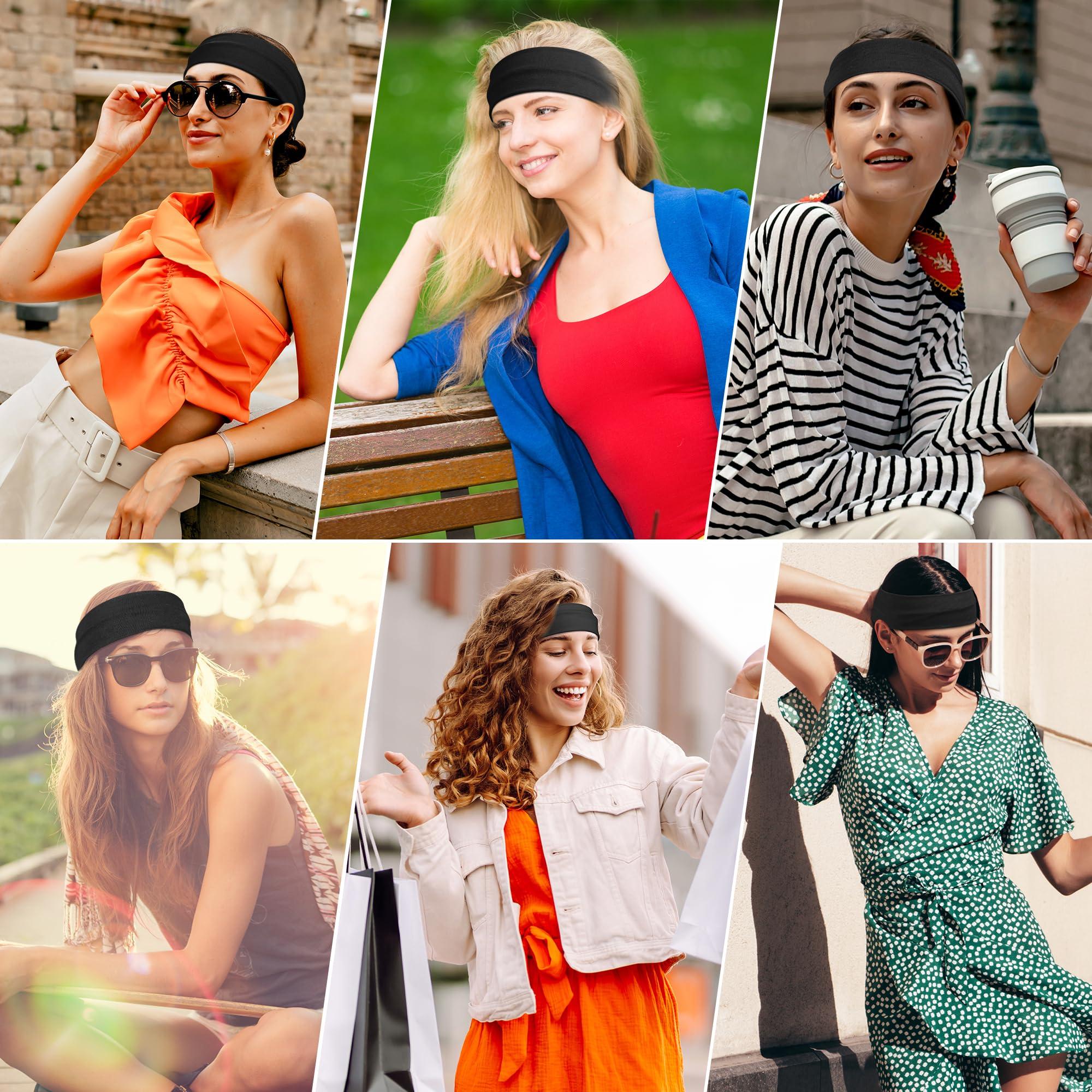 8 Pack Headbands for Women Non Slip - Stylish Sports Hair Bands for Women's Hair - Soft Cotton Cloth Stretchy Headbands for Women for Yoga, Outdoor Exercise Running - Image 3