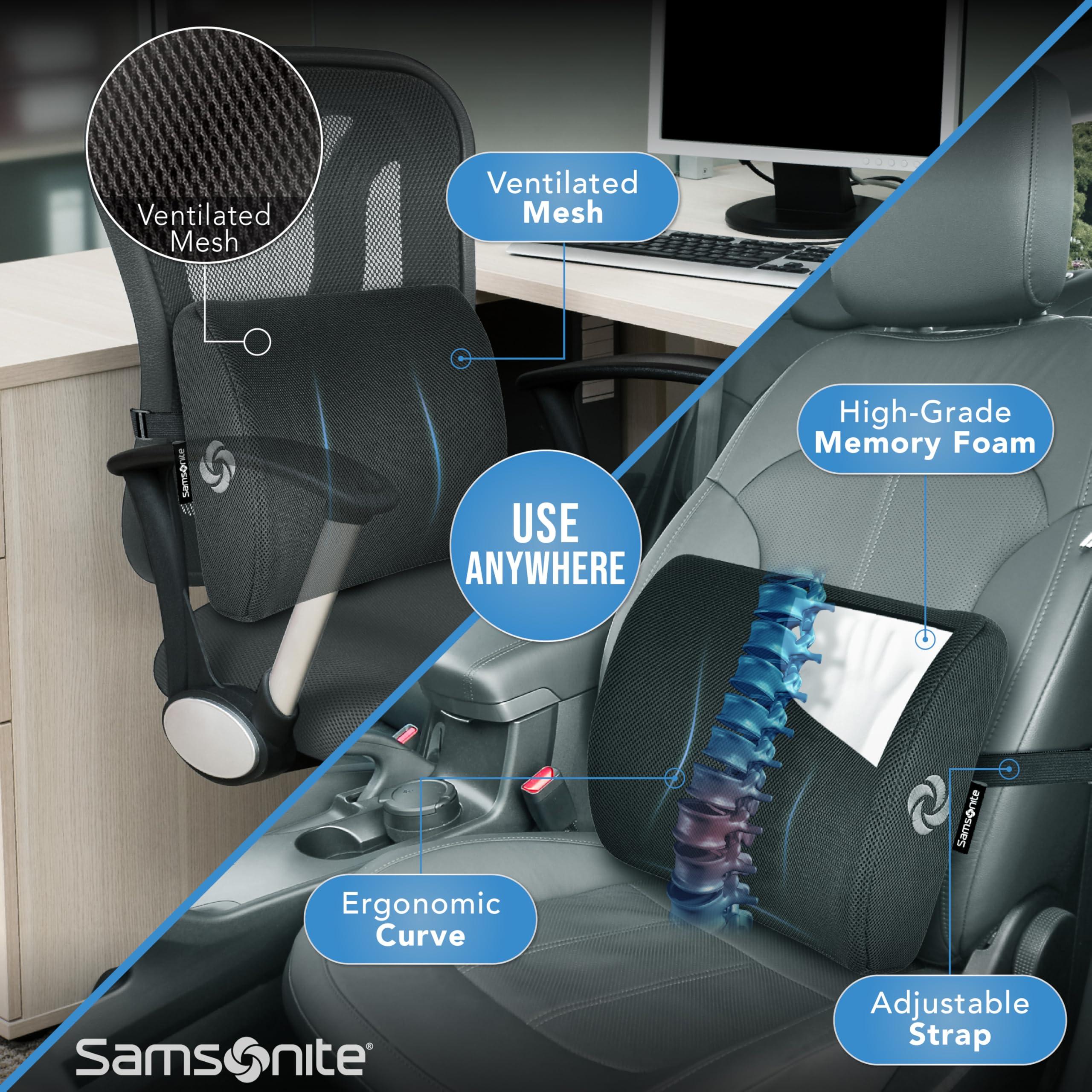 SAMSONITE Lumbar Support Pillow For Office Chair and Car Seat, Perfectly Balanced Memory Foam , Versatile Use Lower Back Cushion - Image 5