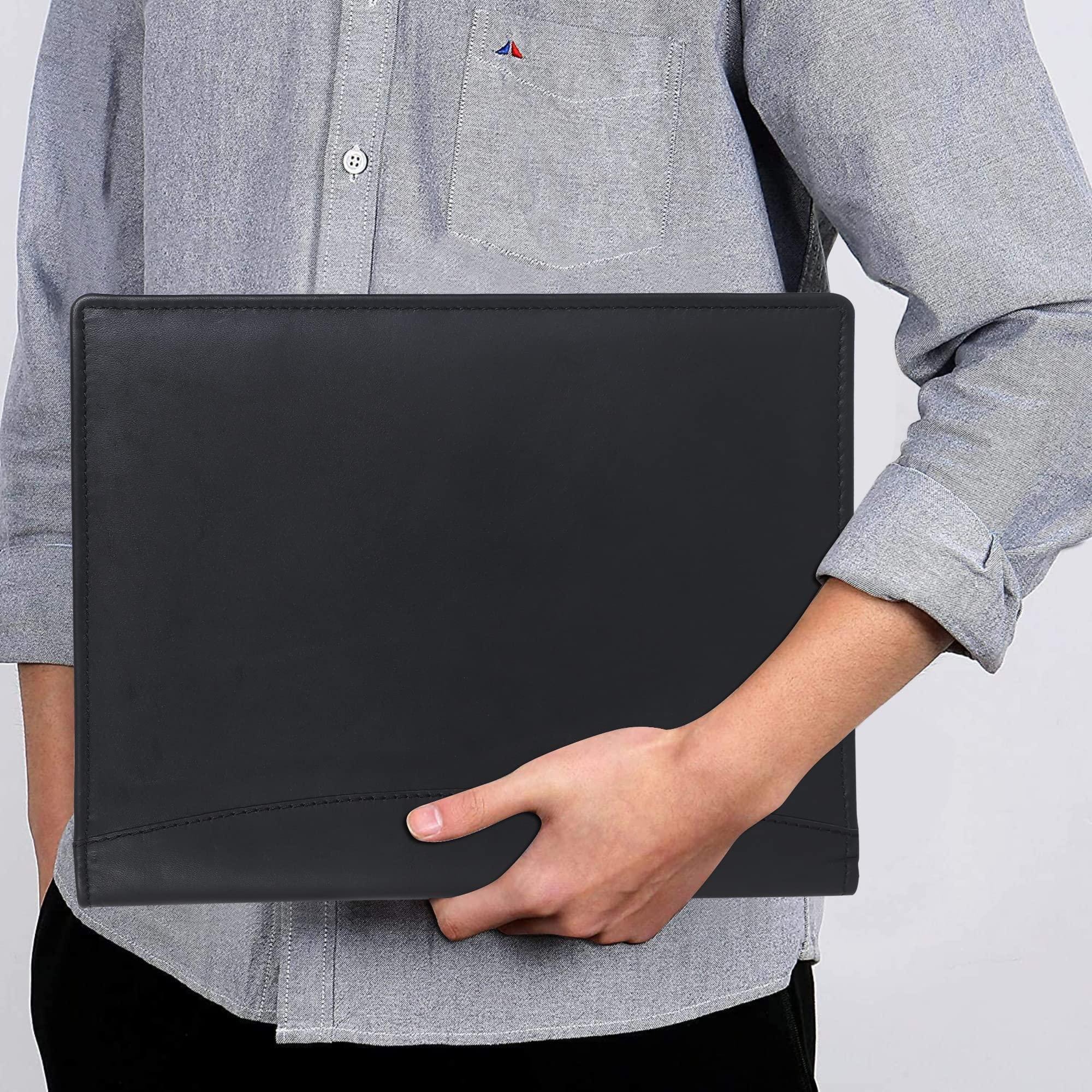 Succor Genuine Leather Portfolio – A4 Business Padfolio & Document Holder, Professional Leather Binder Organizer for Men & Women, Resume Folder, 13x10 Inch – Black - Image 6