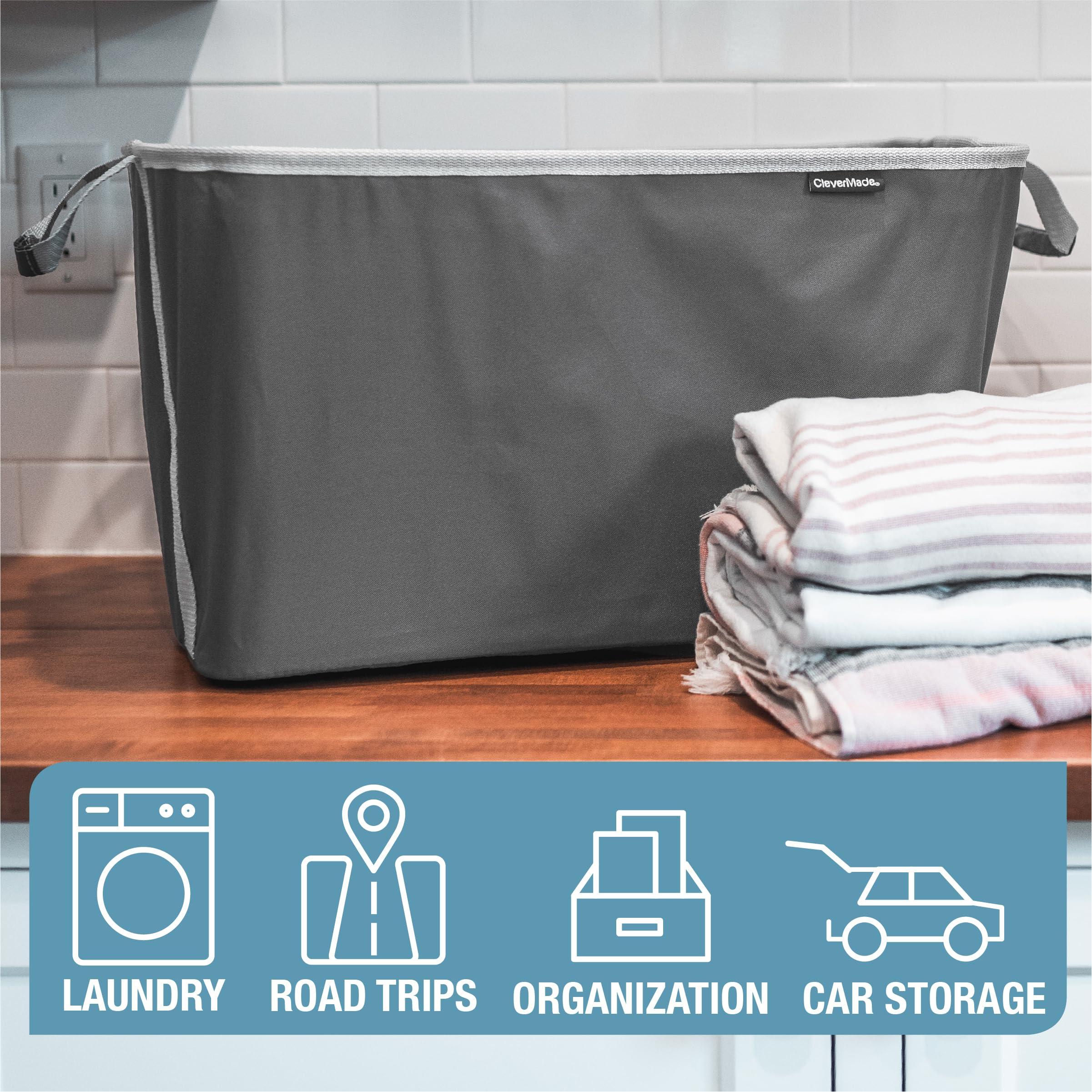 CleverMade Collapsible Laundry Basket Hamper - Denim Shadow Gray 2-Pack 60L - Space Saving Storage Organizer with Handles Foldable Home Organization - Image 3