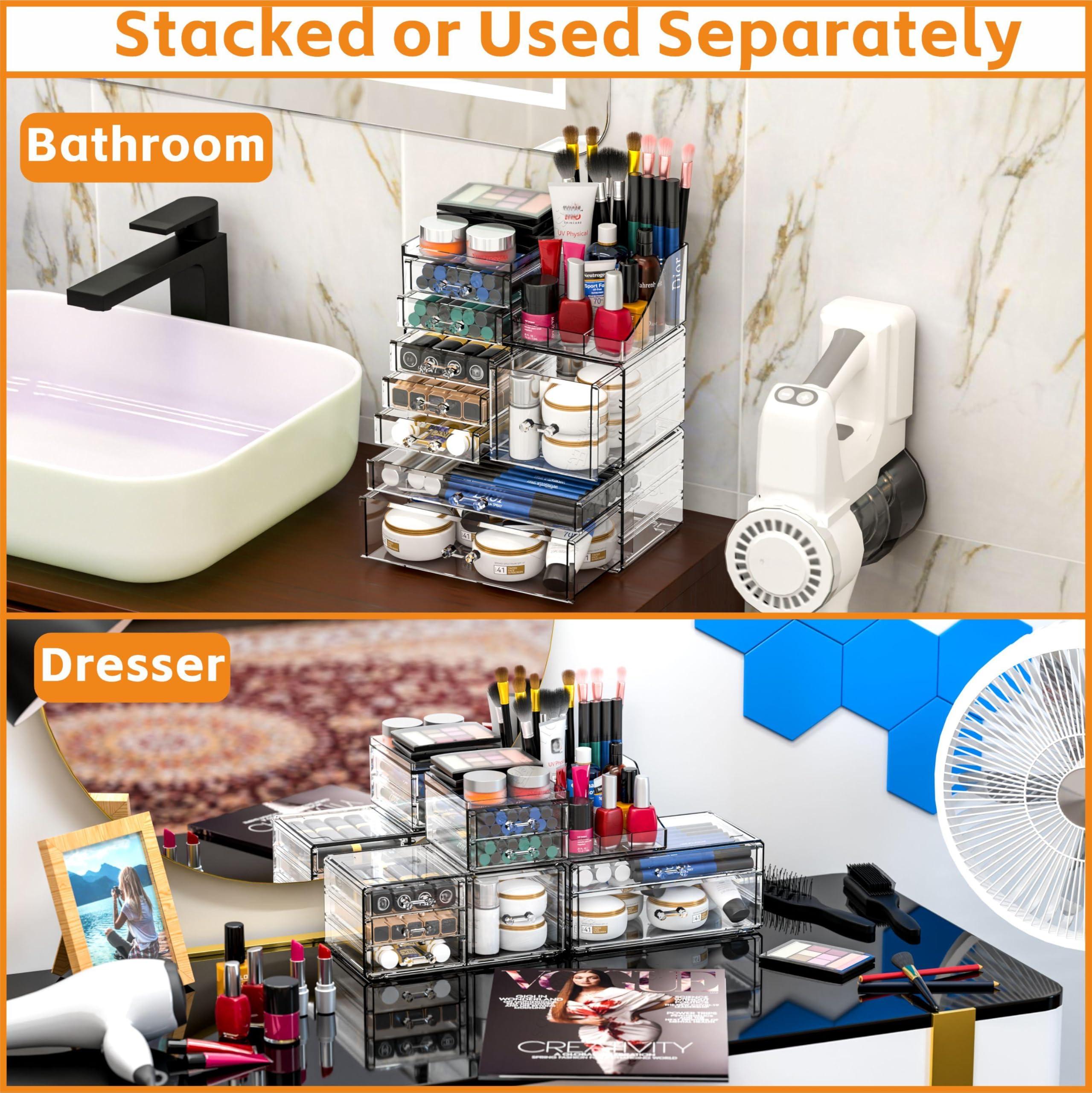 Acrylic Clear Makeup Organizer Countertop,Stackable Skincare Organizer for Vanity With 8 Drawers,Large Plastic Desk Accessories Organization,Bathroom Cosmetic Organizer Countertop for Beauty,Skin Care - Image 4