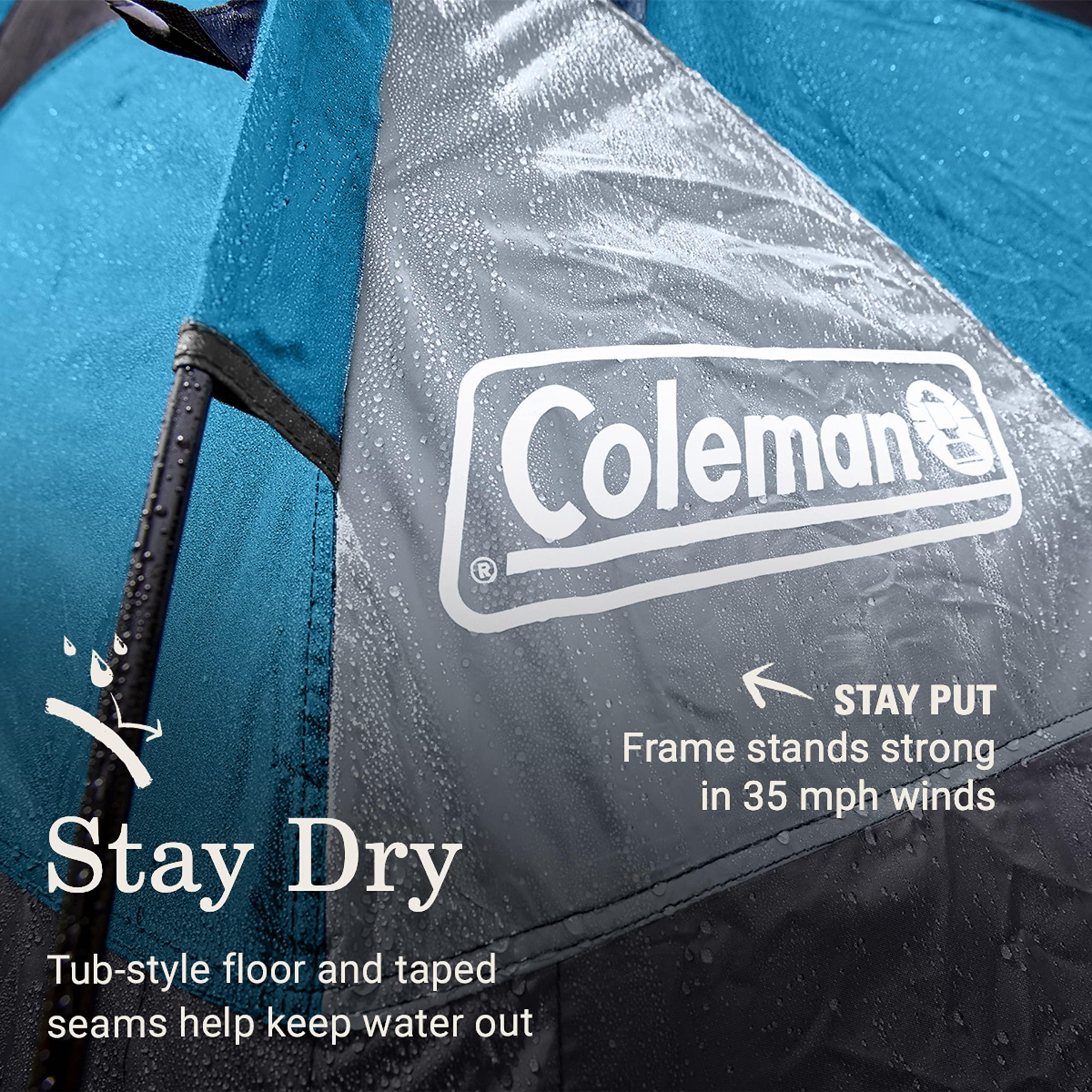 Coleman Camp Burst 4-Person Camping Tent, Umbrella-Style Pop-Up Tent with 45s Easy Setup, Dark Room Option Available, Tub Floor and Taped Seams Keep You Dry, 360° Views - Image 3