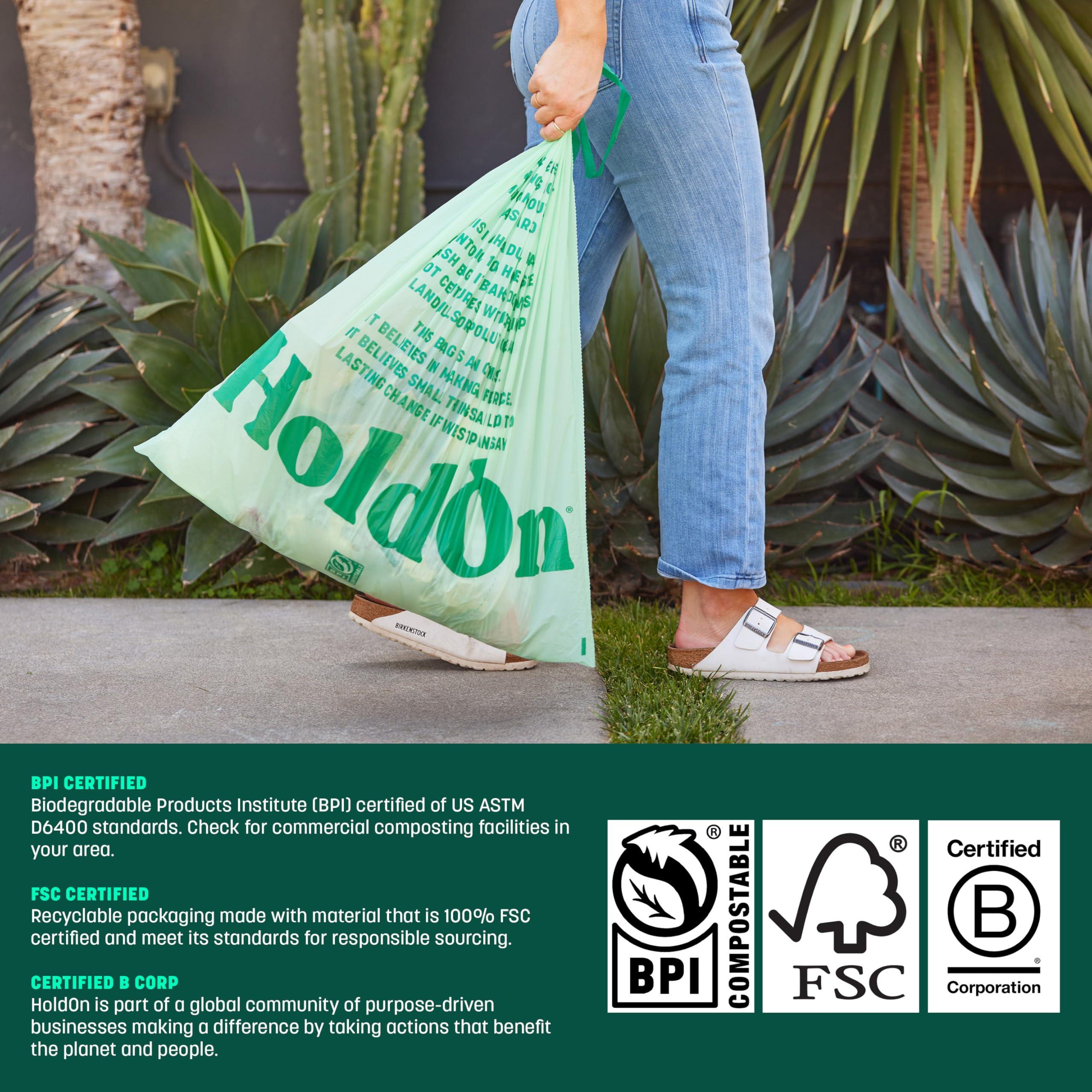 HoldOn 13-Gallon Trash Bags – Plant-based Tall Kitchen Trash Bags with Drawstring Handles for Tall Trash Bins, Heavy-duty and Compostable Large Trash Bags (40 bags) - Image 7