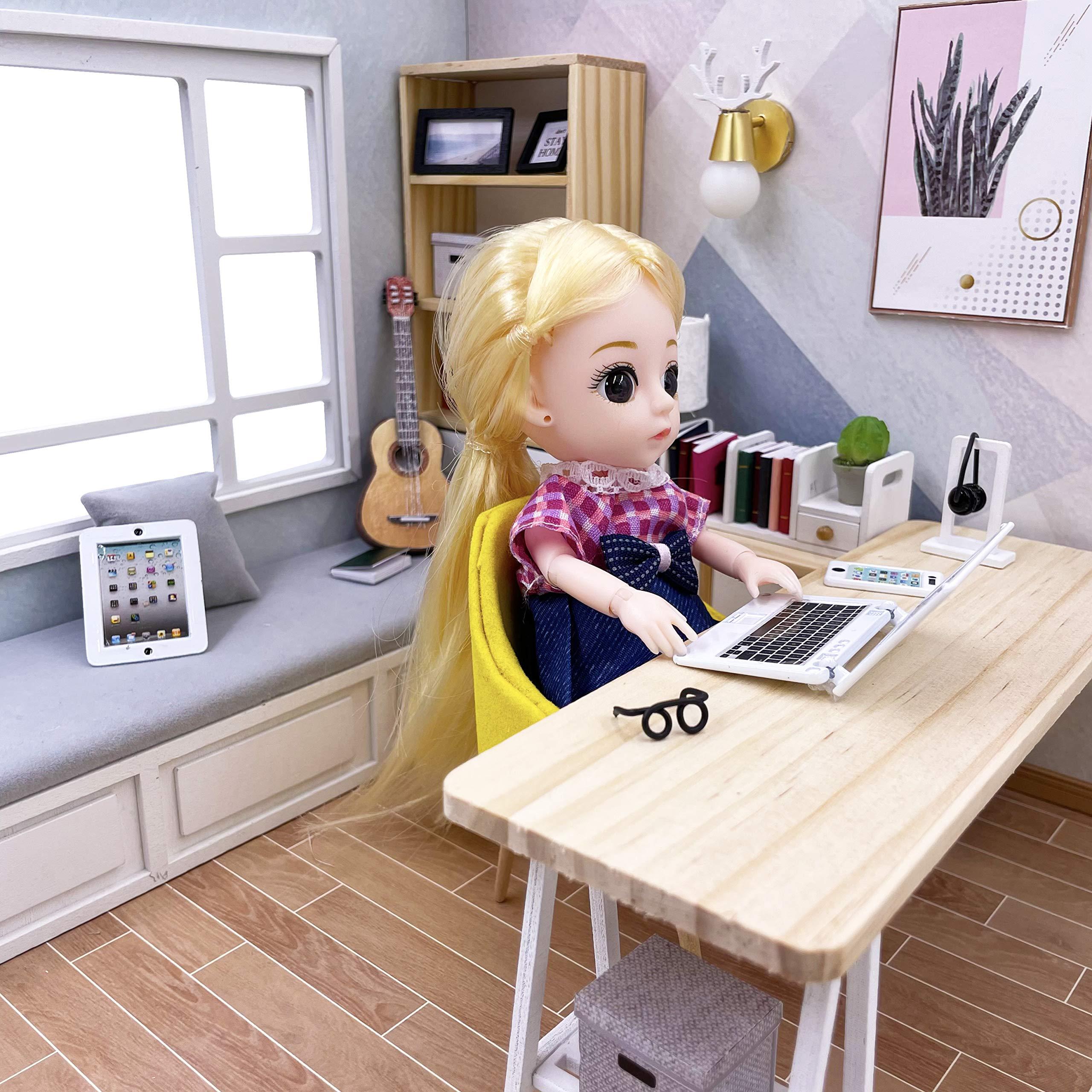 3 Pack Dollhouse Mini Laptop Tablet and Smart Phone Scene Computer Simulation Accessories for Doll 1/6 1/12 Miniatures Silver - Image 2