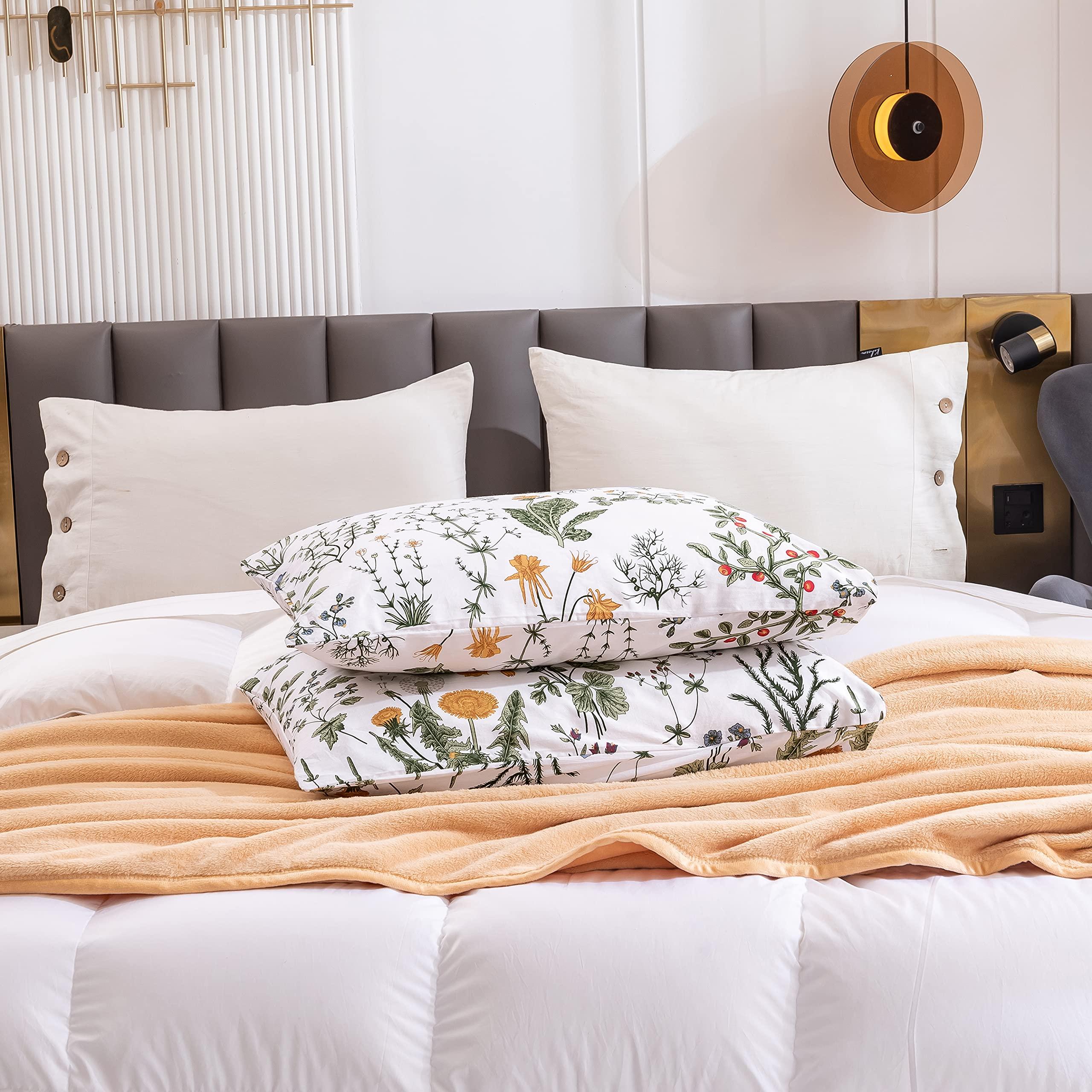 ECOCOTT 2 Pack Pillowcase Queen Size with Green Botanical Floral Leaves Pillow Cases Set, 100% Cotton Queen Pillow Covers Envelope Closure (Queen, 20"x30") - Image 9