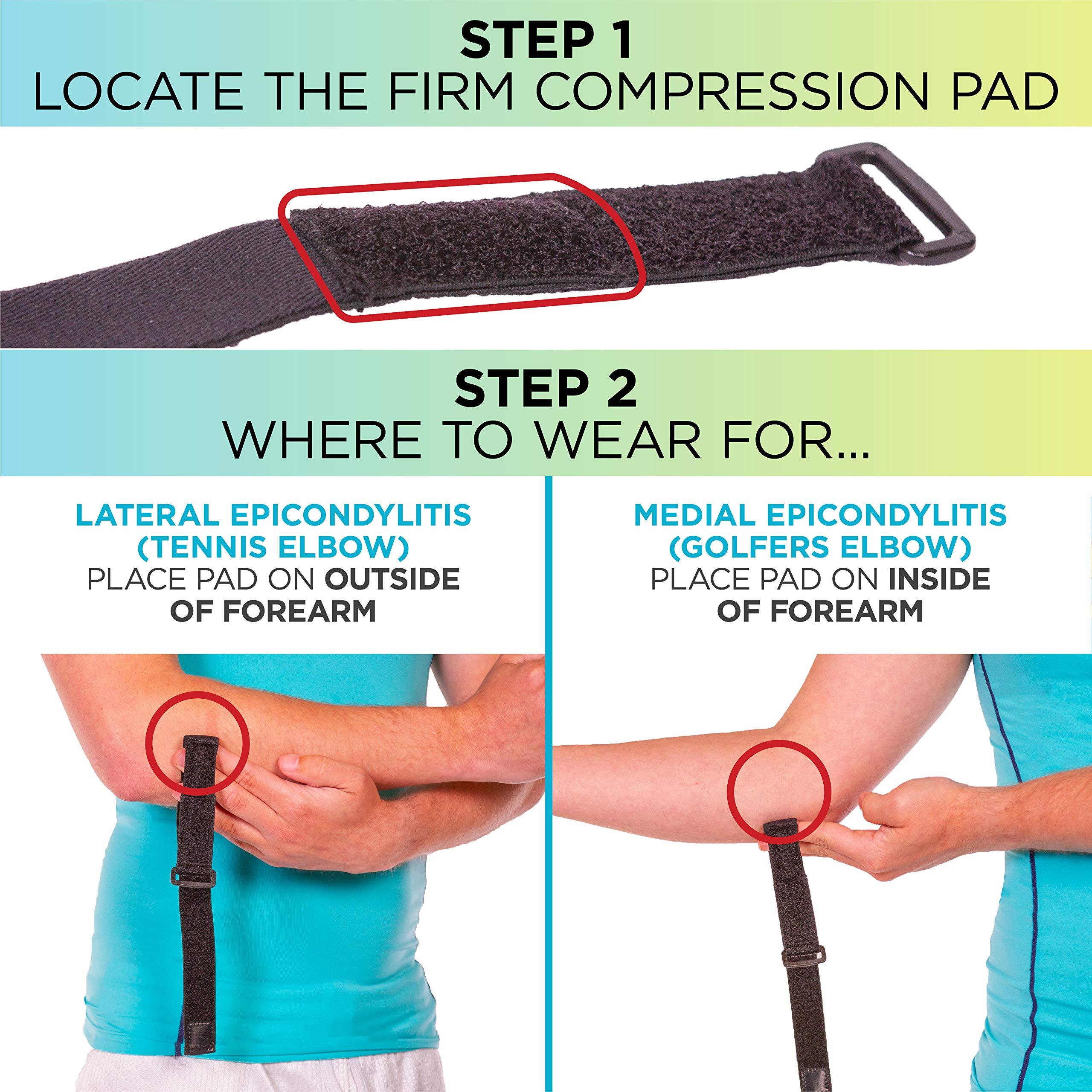 BraceAbility Epicondylitis Brace | Elbow Strap for Medial/Lateral Epicondyle Pain and Tendonitis Arm Compression Support Band for Men or Women (One Size Fits Most) - Image 3