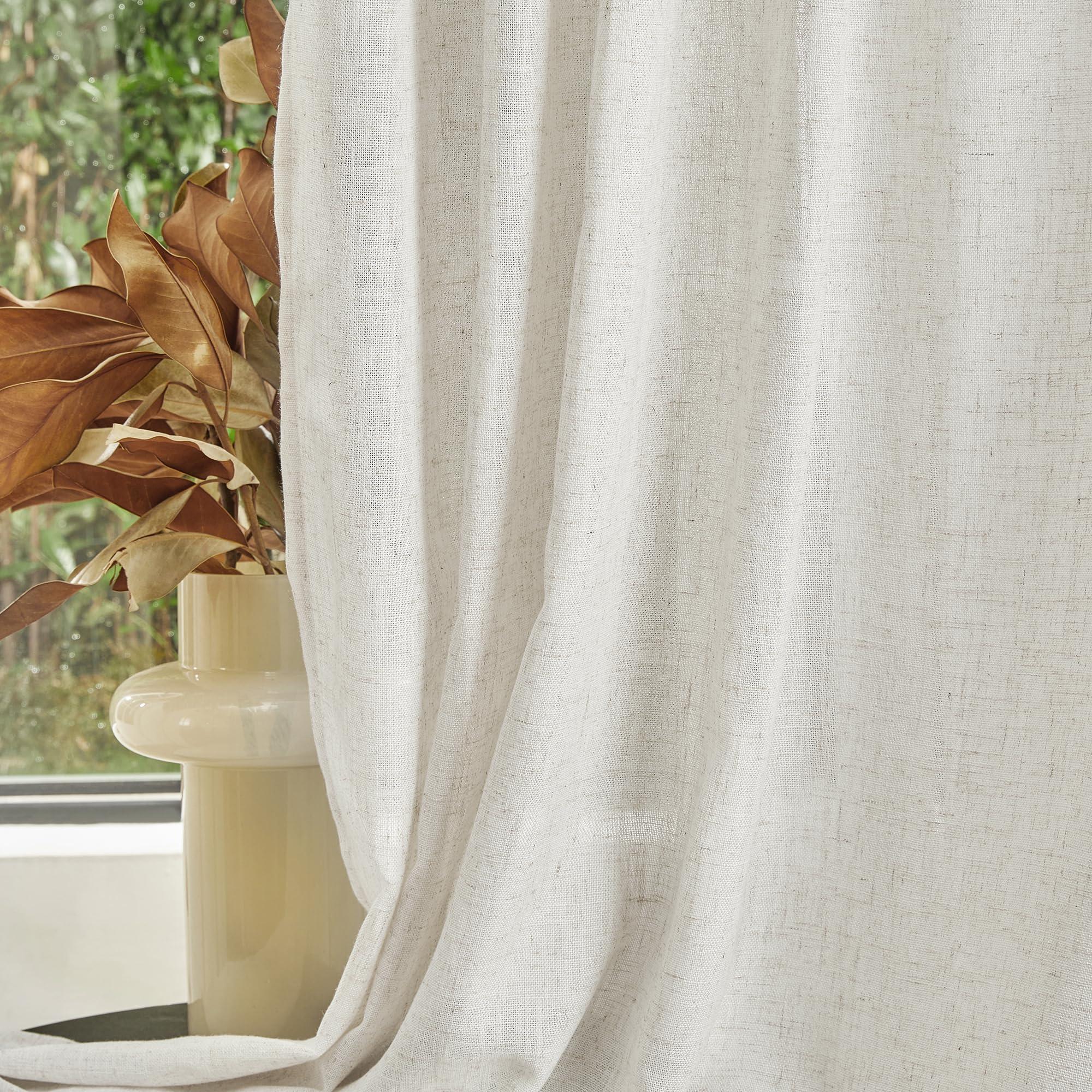 MYSKY HOME Linen Curtains for Living Room, Natural Semi Sheer Curtains & Drapes 84 inches Length 2 Panels Set Farmhouse Country Boho Style Back Tab Draperies for Sliding Glass Door, 50" Wide, Linen - Image 7