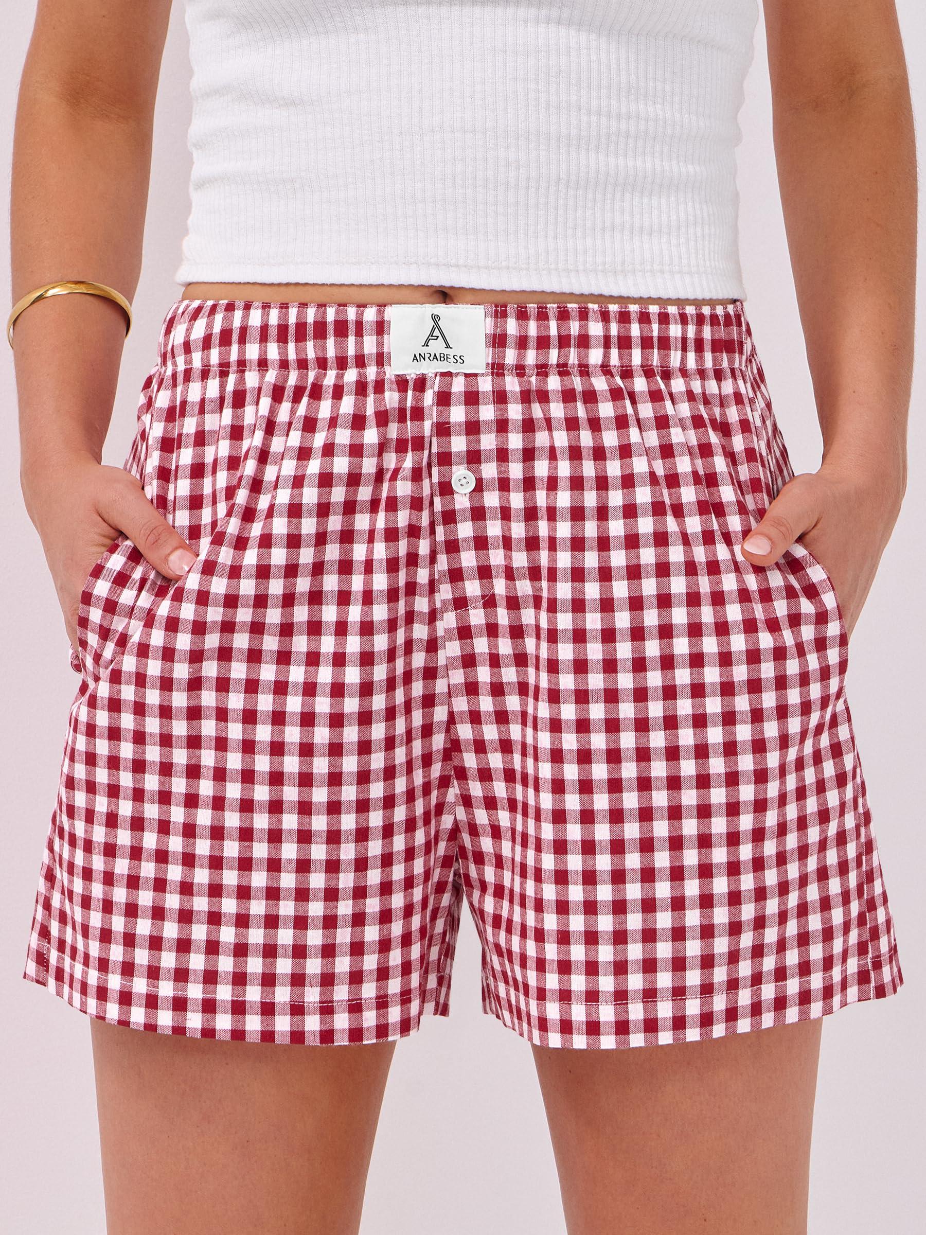 ANRABESS Boxer Shorts for Women Gingham Pajama 2025 Summer Casual Lounge Sleep Plaid Shorts Y2K Beach Bottoms - Image 2